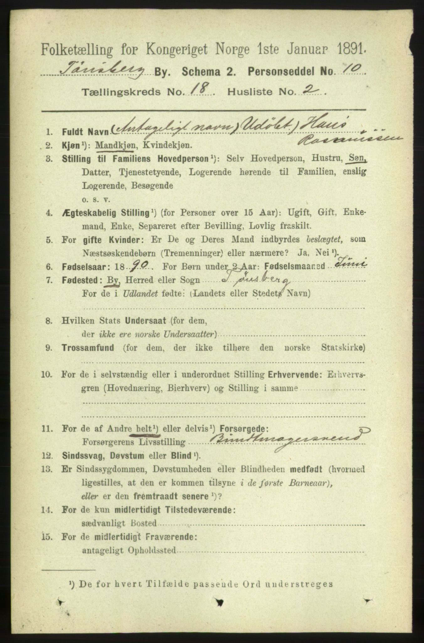 RA, 1891 census for 0705 Tønsberg, 1891, p. 5115