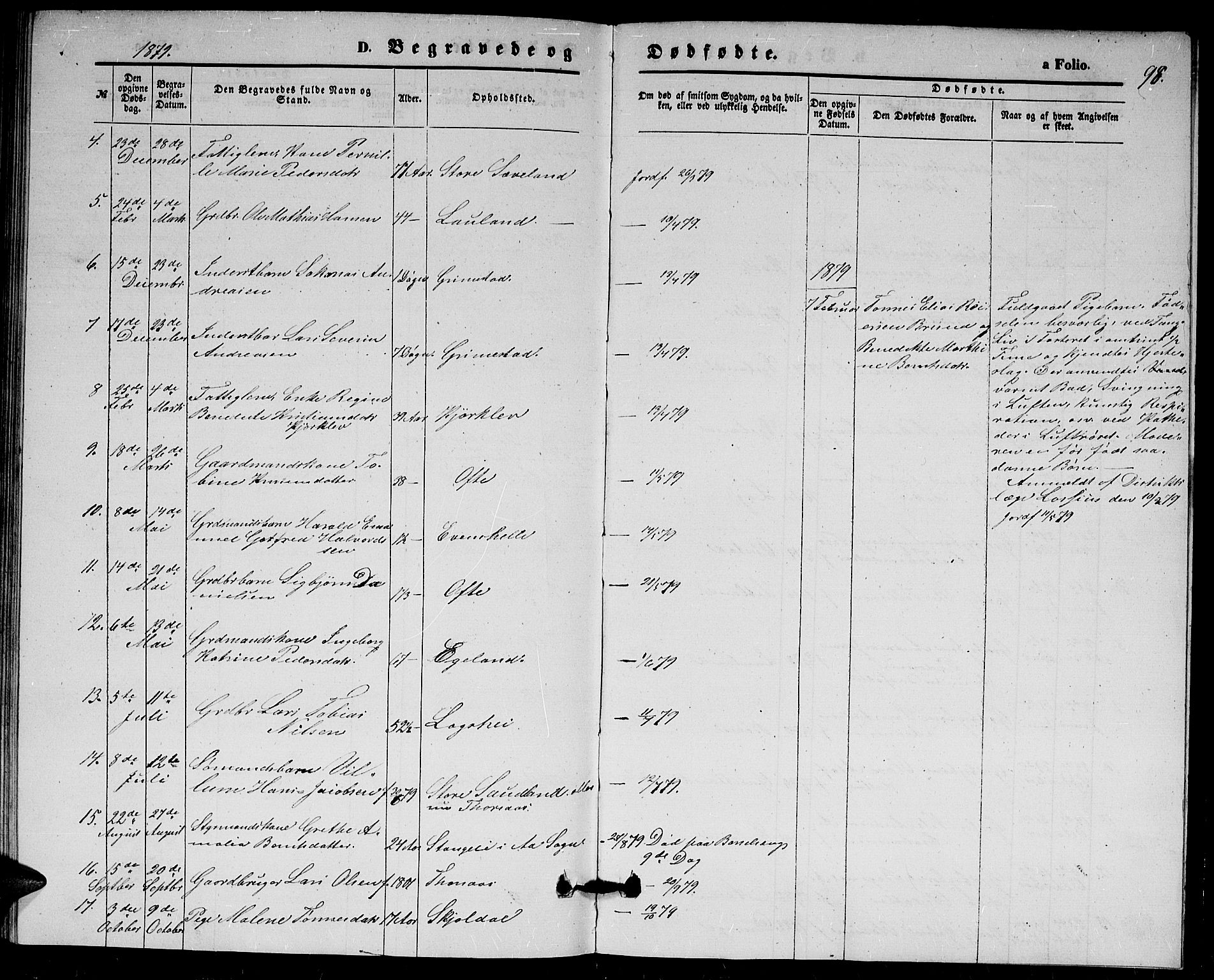 Herad sokneprestkontor, AV/SAK-1111-0018/F/Fb/Fba/L0003: Parish register (copy) no. B 3, 1863-1883, p. 98