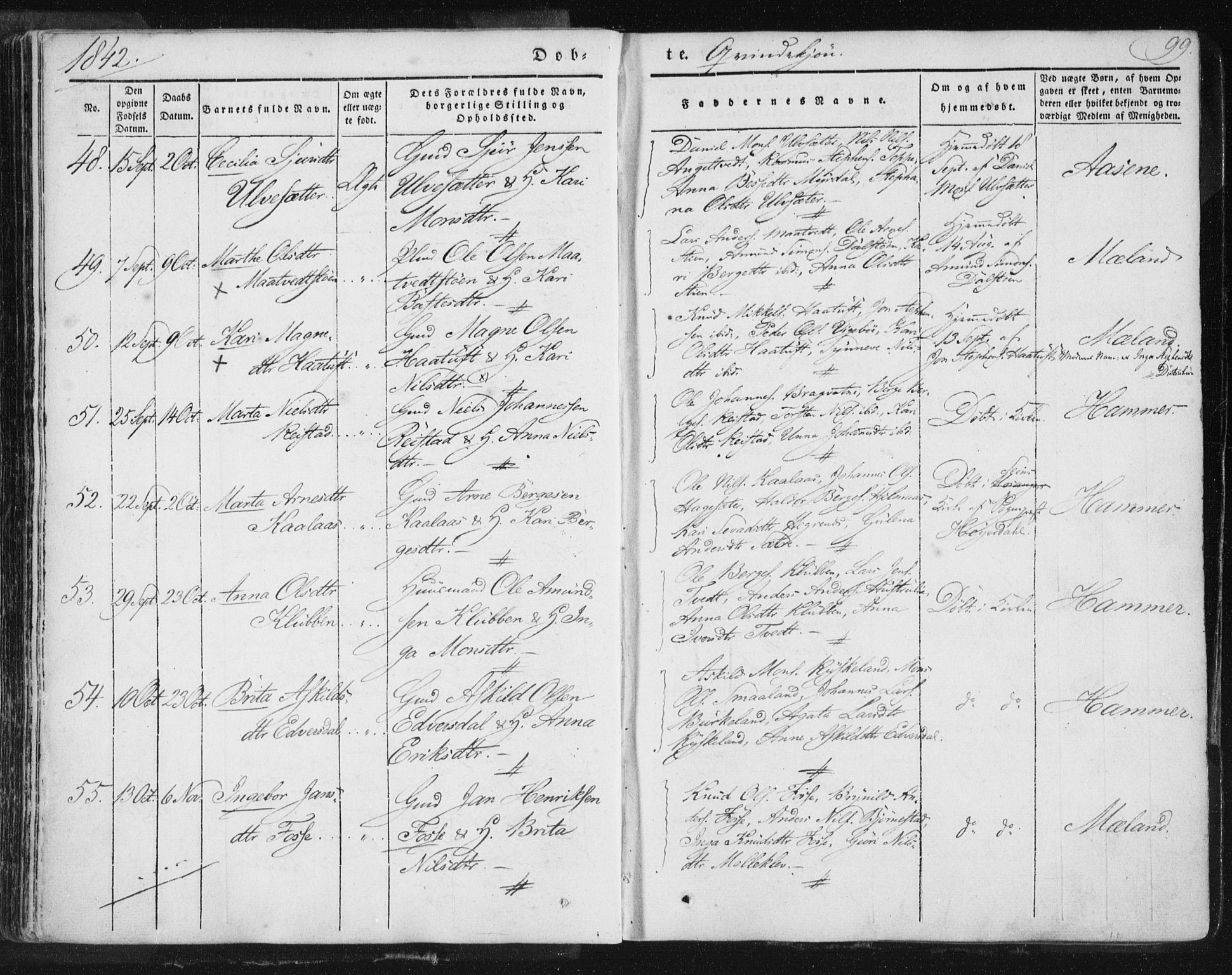 Hamre sokneprestembete, AV/SAB-A-75501/H/Ha/Haa/Haaa/L0012: Parish register (official) no. A 12, 1834-1845, p. 99