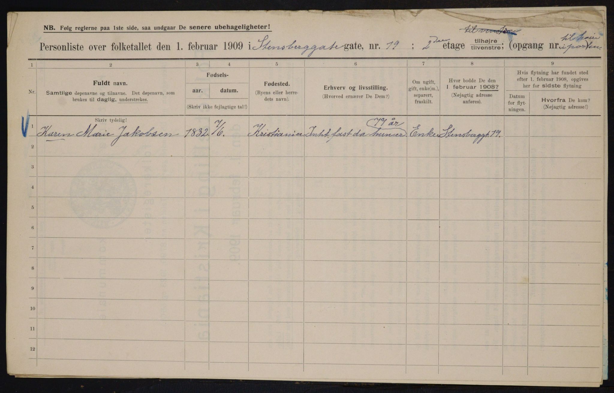 OBA, Municipal Census 1909 for Kristiania, 1909, p. 91916