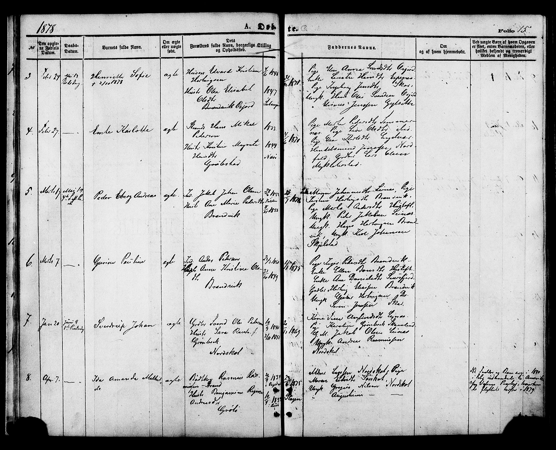 Ministerialprotokoller, klokkerbøker og fødselsregistre - Nordland, AV/SAT-A-1459/857/L0821: Parish register (official) no. 857A01, 1875-1889, p. 15