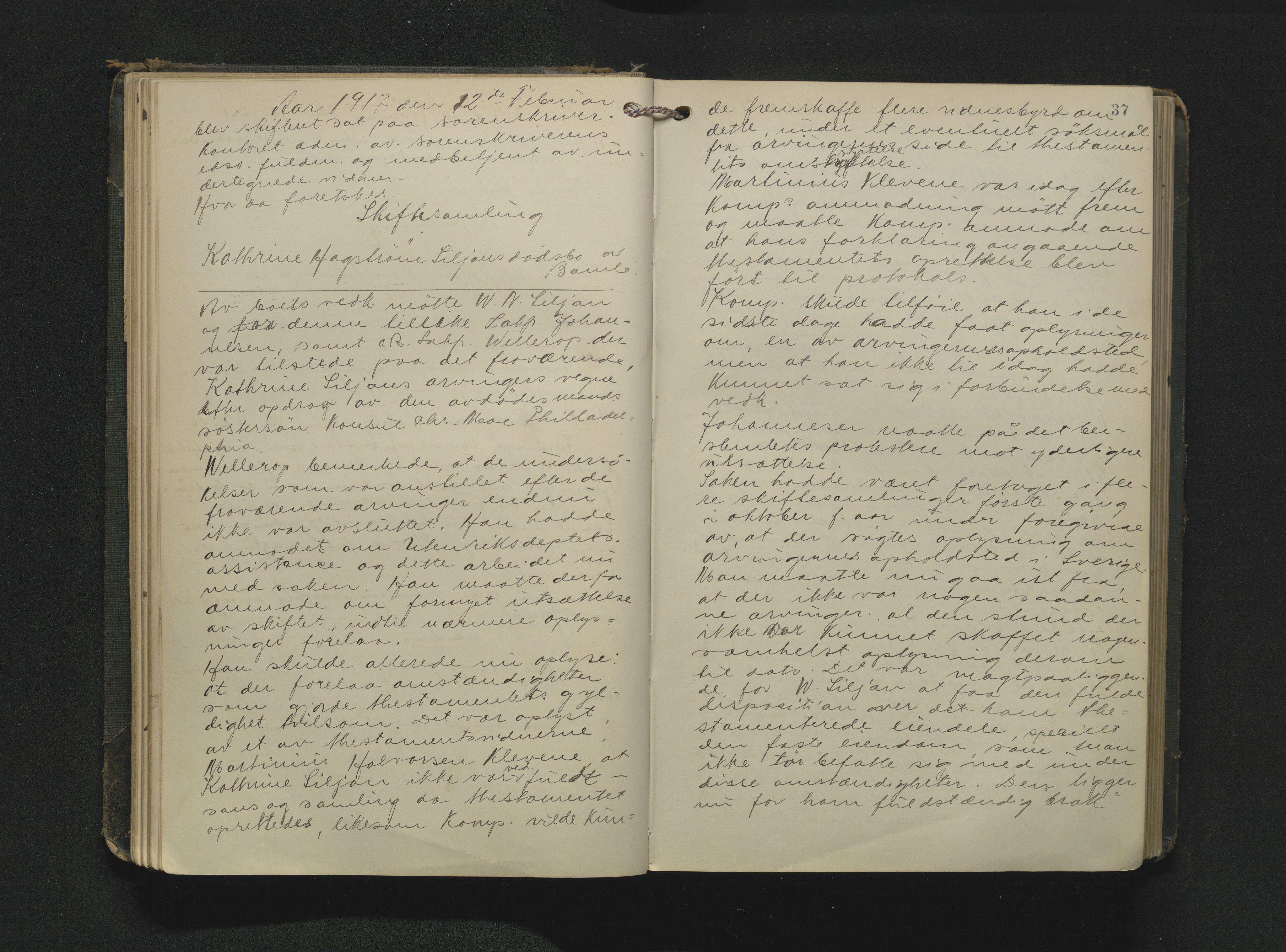 Bamble sorenskriveri, AV/SAKO-A-214/H/Hb/Hbc/L0019: Skifteforhandlingsprotokoll, 1916-1924, p. 37
