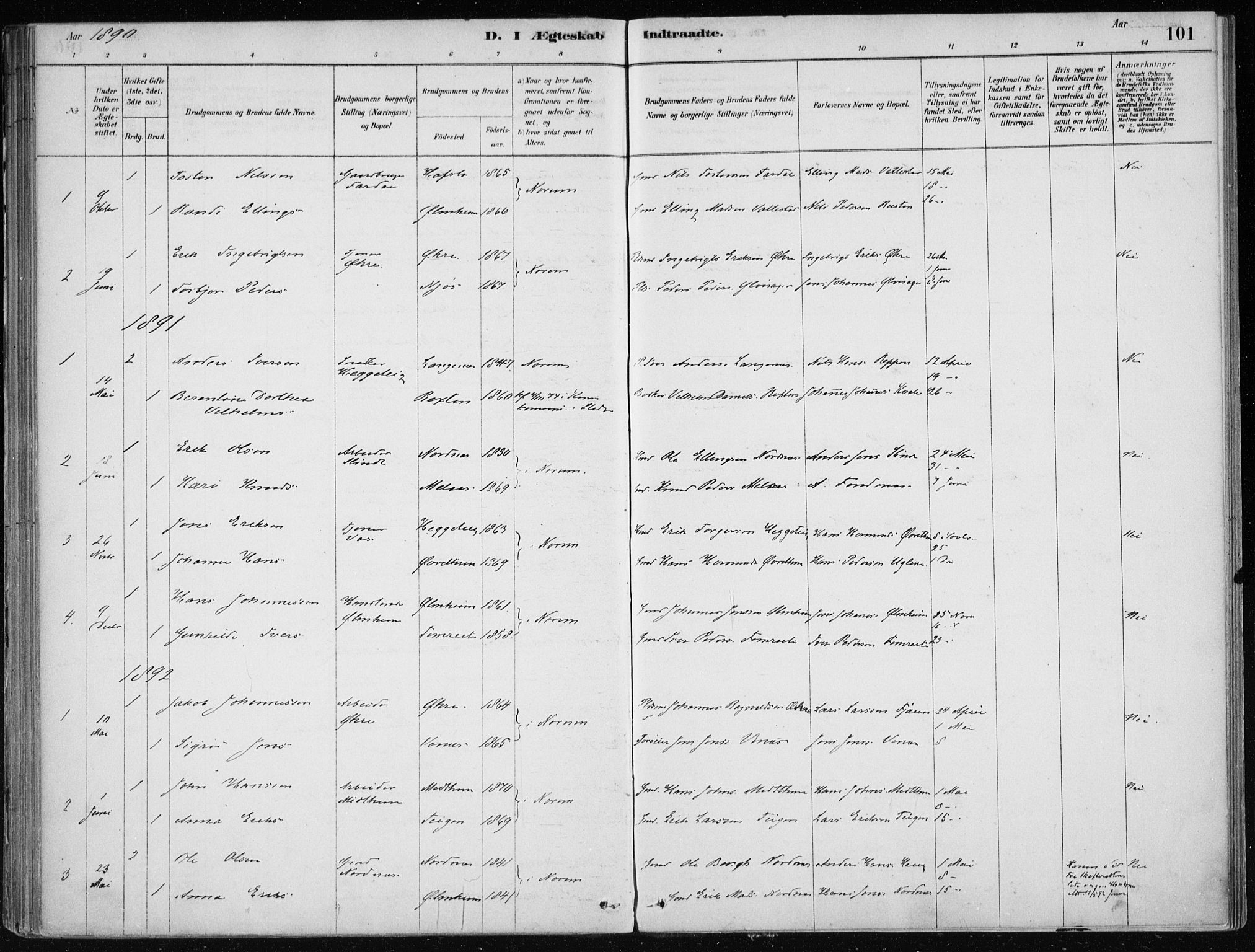 Sogndal sokneprestembete, SAB/A-81301/H/Haa/Haac/L0001: Parish register (official) no. C 1, 1878-1907, p. 101