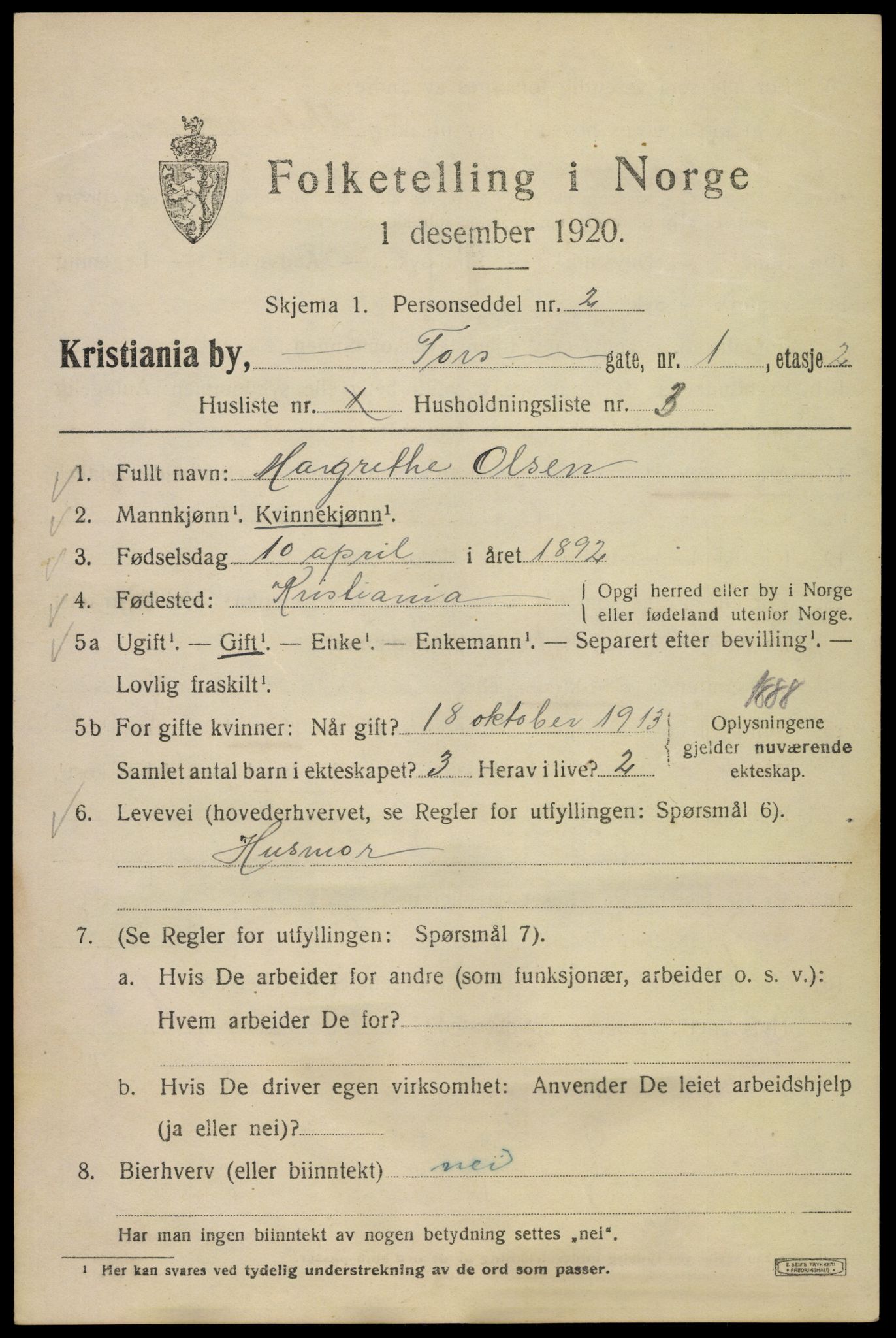 SAO, 1920 census for Kristiania, 1920, p. 590387