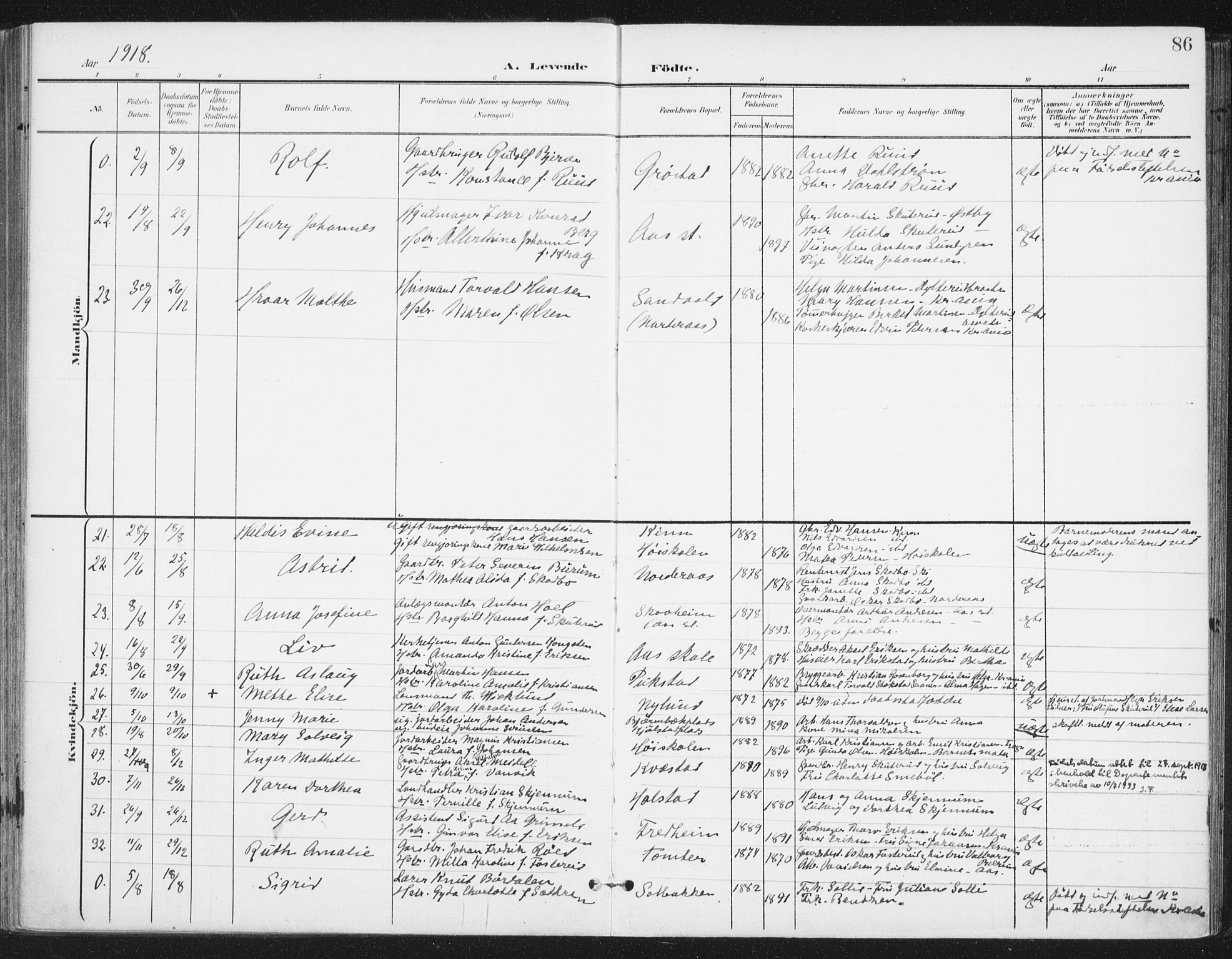 Ås prestekontor Kirkebøker, SAO/A-10894/F/Fa/L0010: Parish register (official) no. I 10, 1900-1918, p. 86
