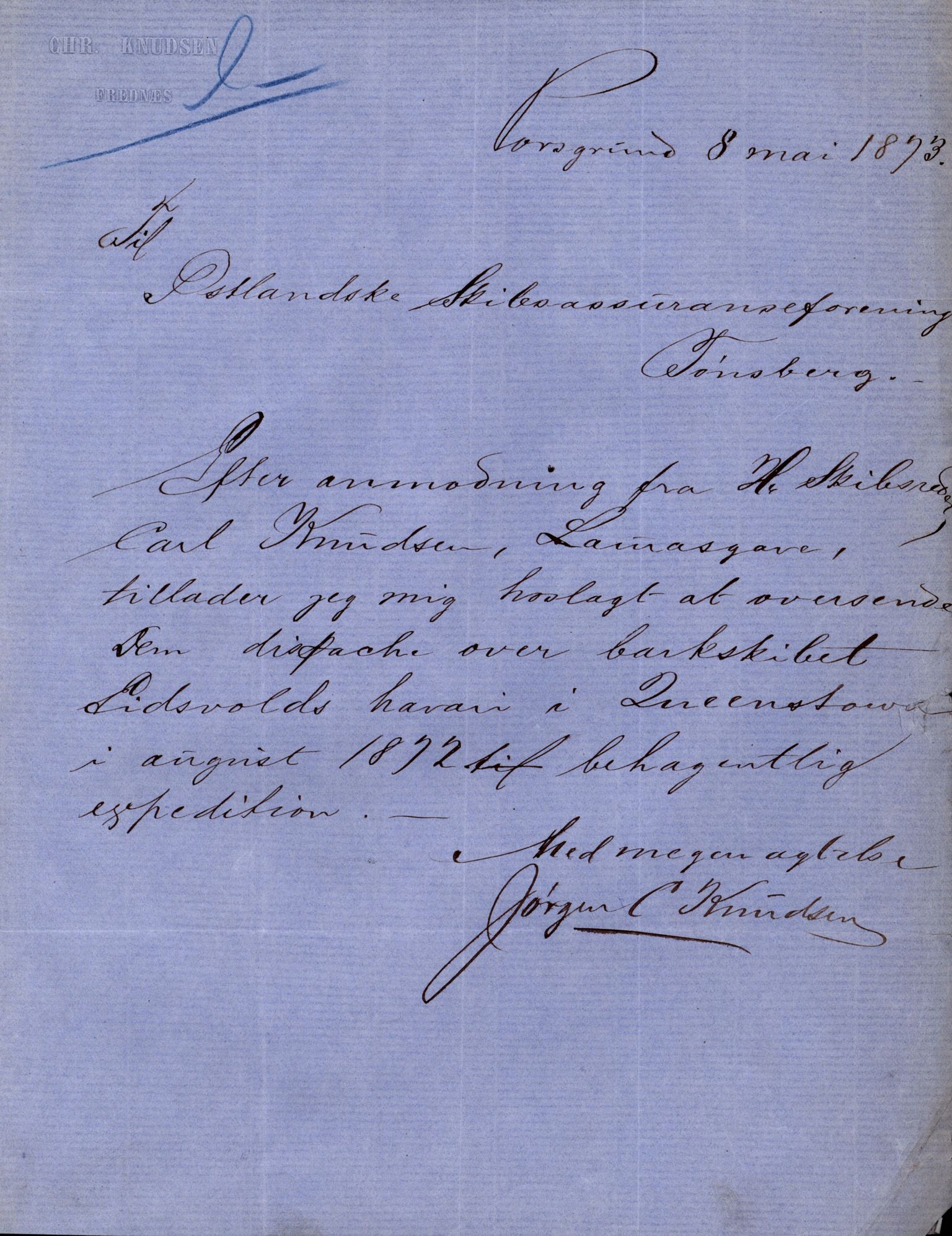 Pa 63 - Østlandske skibsassuranceforening, VEMU/A-1079/G/Ga/L0003/0018: Havaridokumenter / Eidsvold, 1872