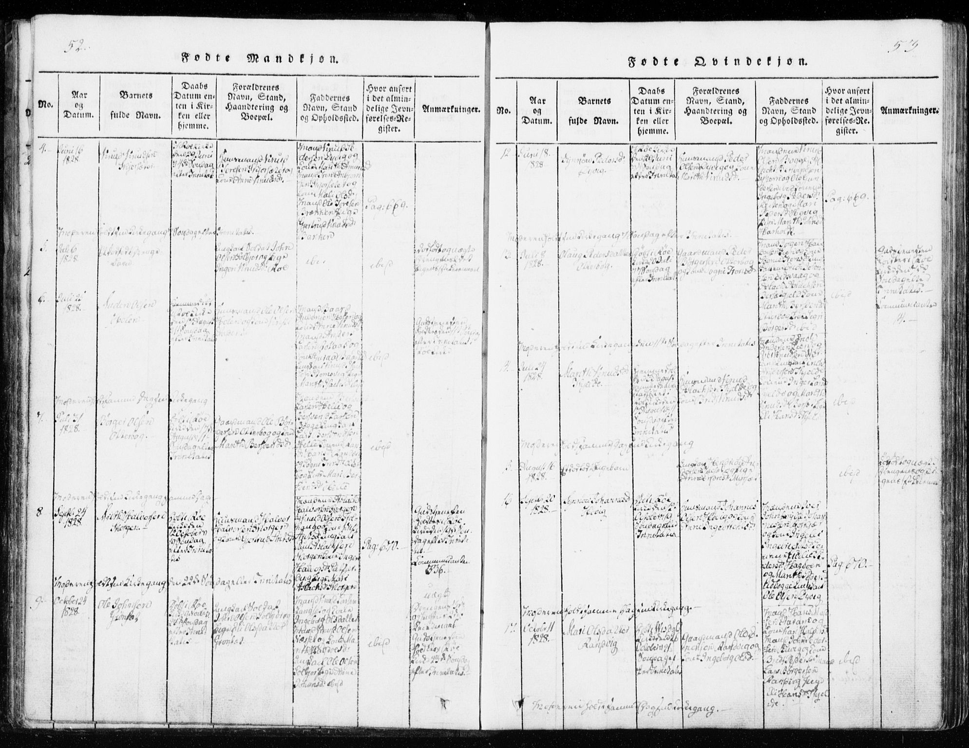 Ministerialprotokoller, klokkerbøker og fødselsregistre - Møre og Romsdal, SAT/A-1454/551/L0623: Parish register (official) no. 551A03, 1818-1831, p. 52-53