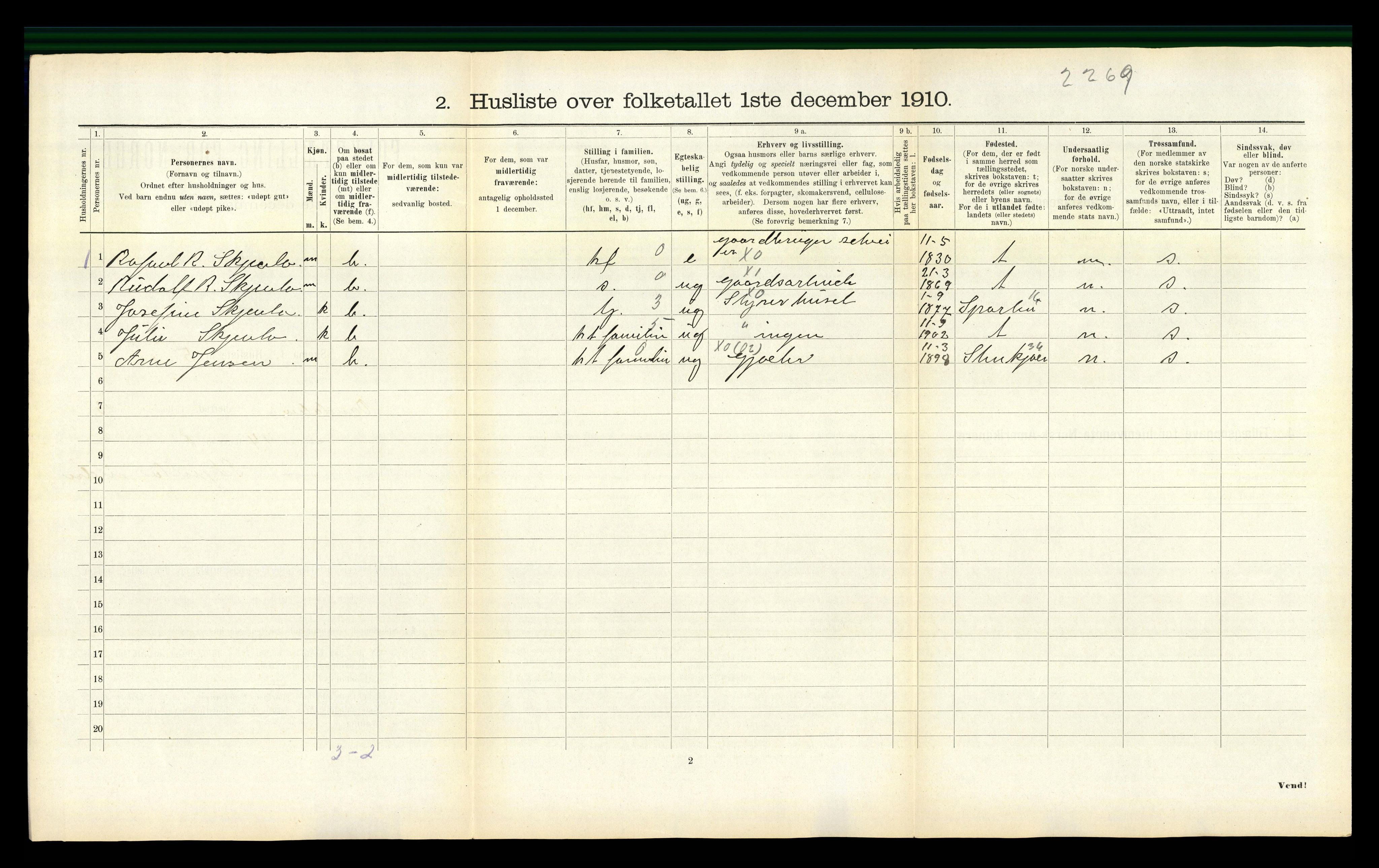 RA, 1910 census for Ogndal, 1910, p. 229