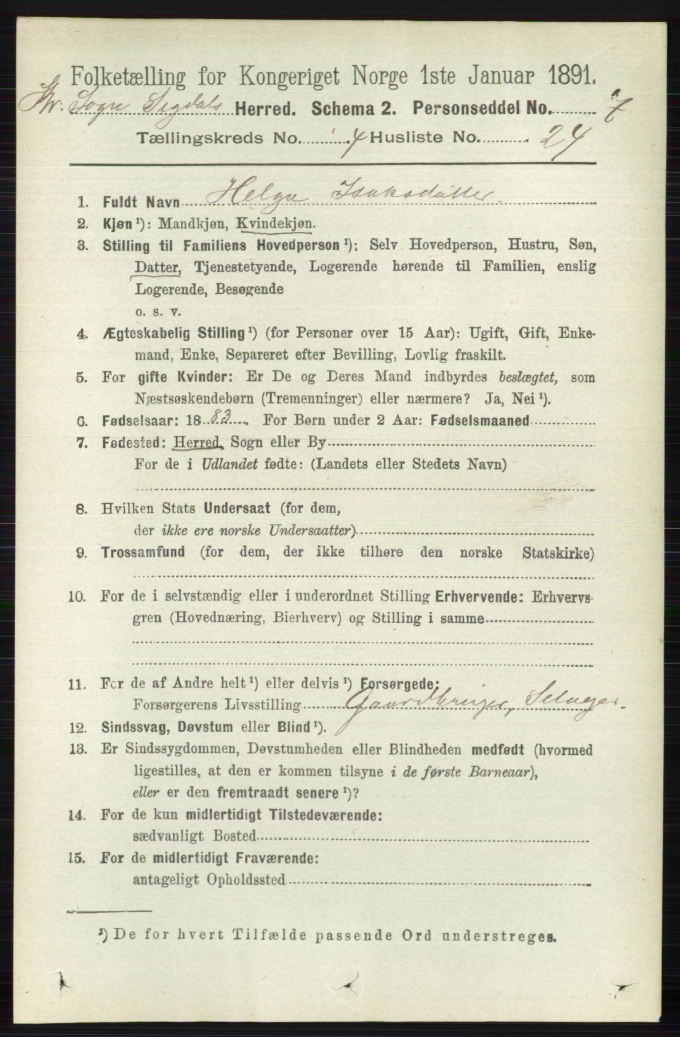 RA, 1891 census for 0621 Sigdal, 1891, p. 6154