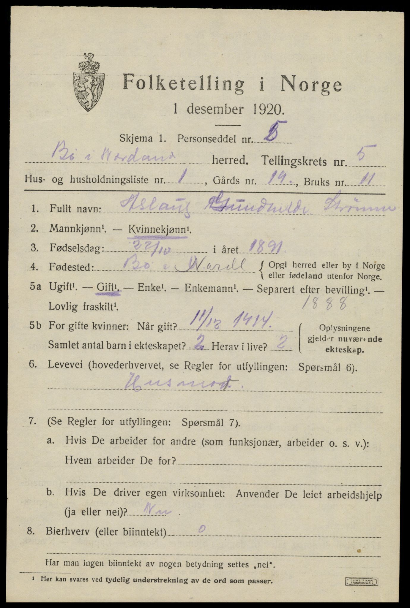 SAT, 1920 census for Bø, 1920, p. 4332