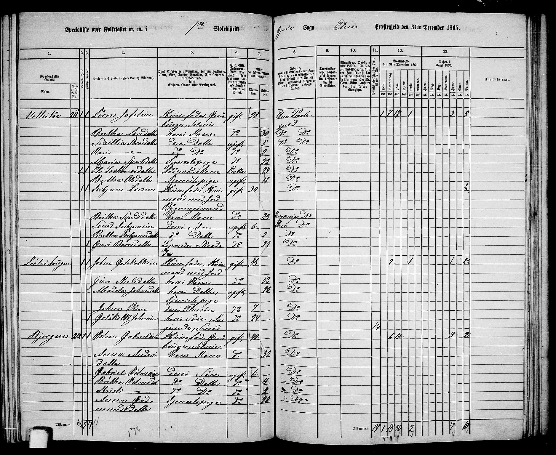 RA, 1865 census for Etne, 1865, p. 154