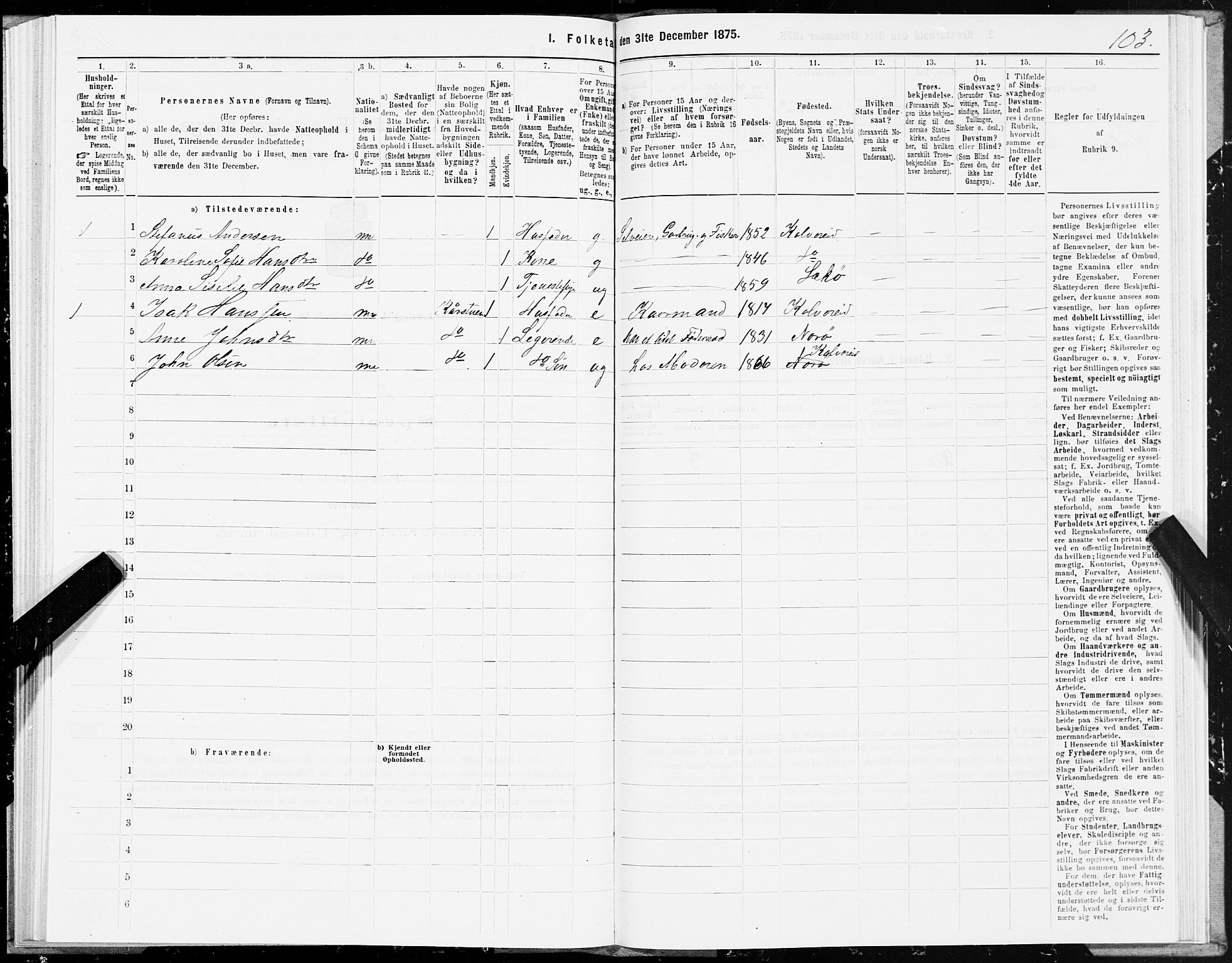 SAT, 1875 census for 1752P Kolvereid, 1875, p. 1103