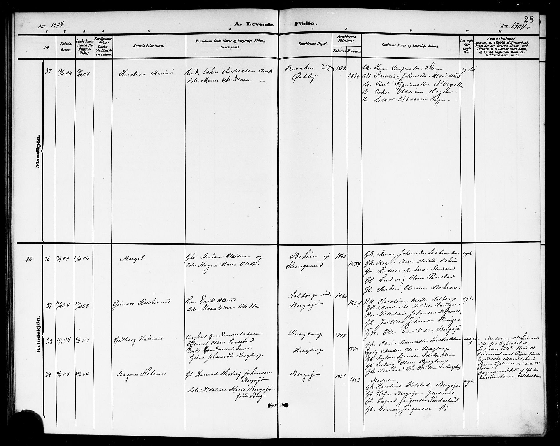 Høland prestekontor Kirkebøker, SAO/A-10346a/G/Gb/L0001: Parish register (copy) no. II 1, 1902-1919, p. 28