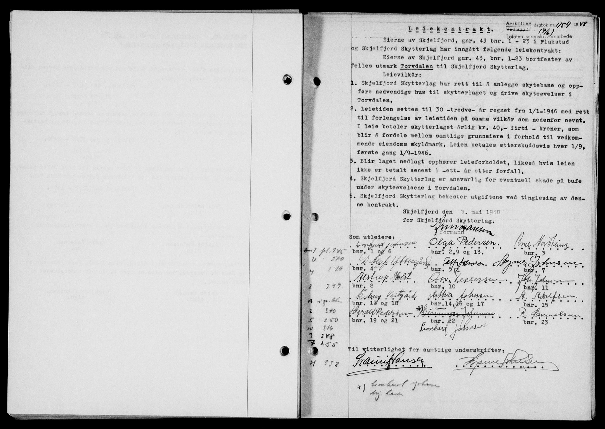 Lofoten sorenskriveri, SAT/A-0017/1/2/2C/L0018a: Mortgage book no. 18a, 1948-1948, Diary no: : 1154/1948