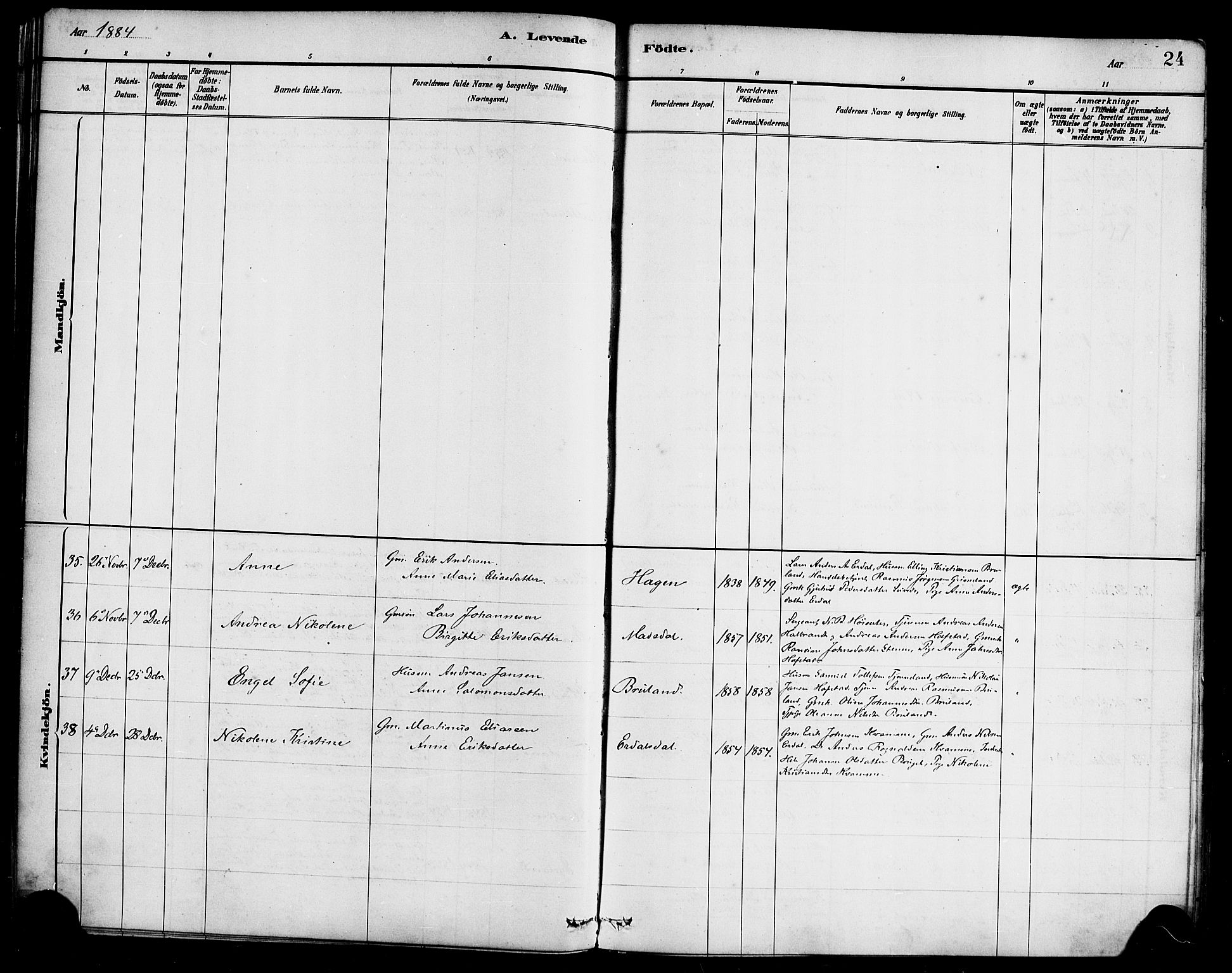 Førde sokneprestembete, AV/SAB-A-79901/H/Haa/Haab/L0001: Parish register (official) no. B 1, 1880-1898, p. 24