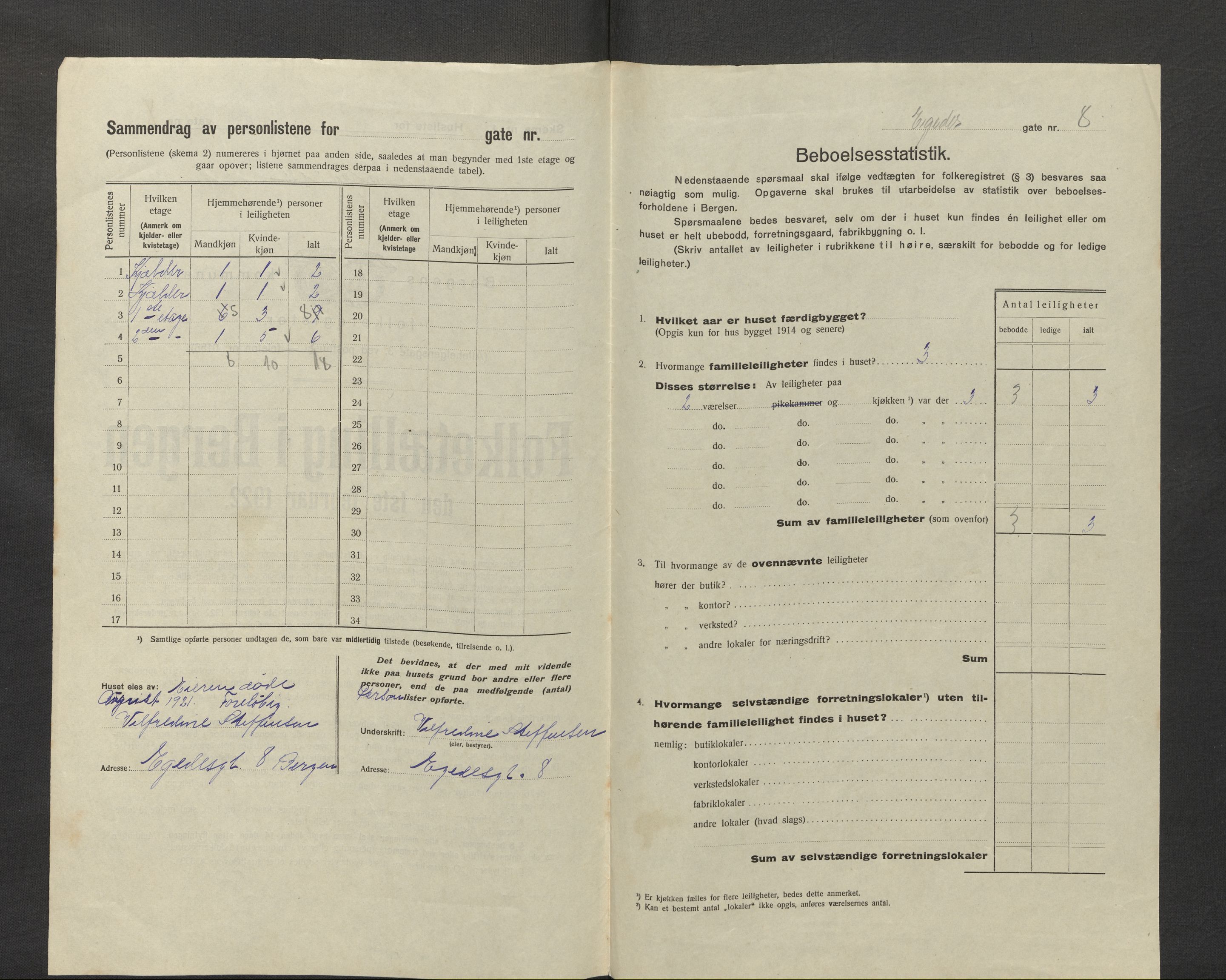 SAB, Municipal Census 1922 for Bergen, 1922, p. 6504