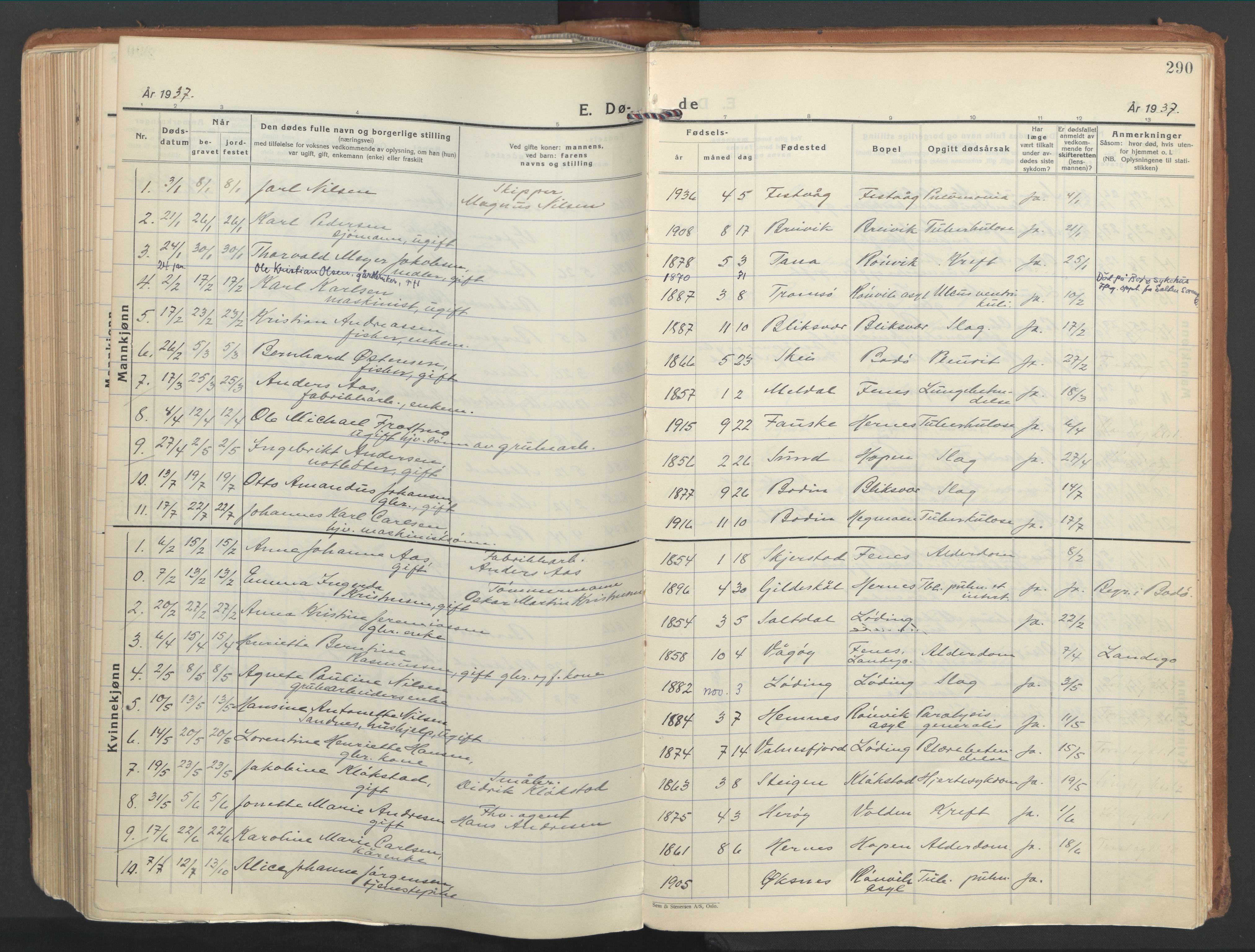 Ministerialprotokoller, klokkerbøker og fødselsregistre - Nordland, SAT/A-1459/802/L0061: Parish register (official) no. 802A08, 1933-1946, p. 290