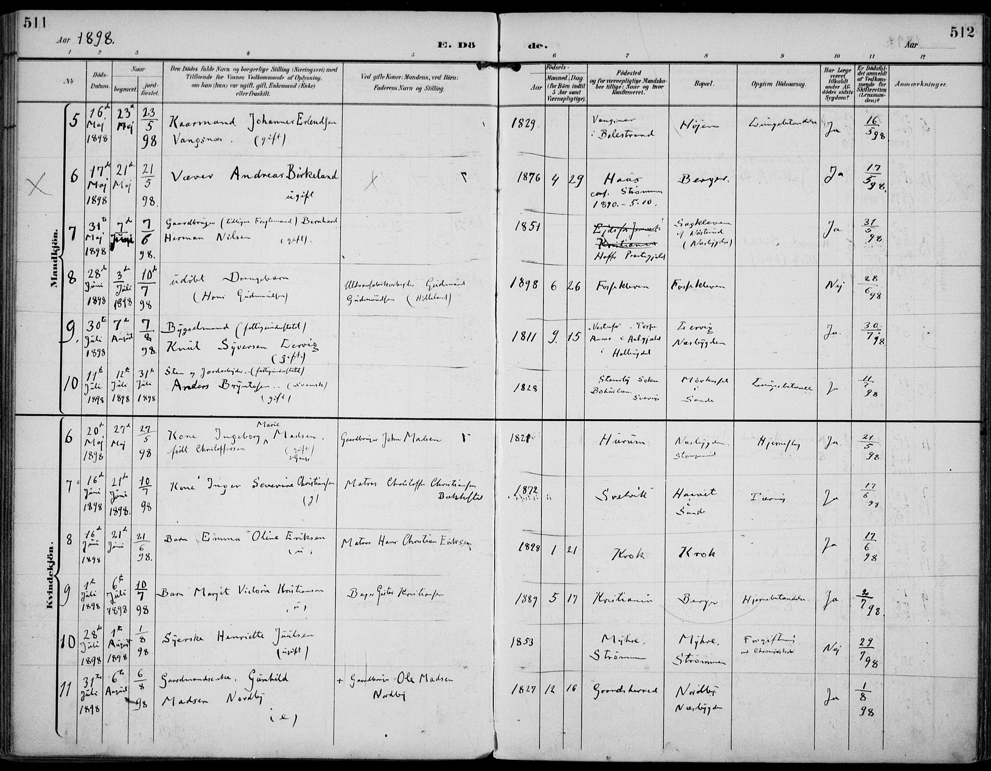 Strømm kirkebøker, AV/SAKO-A-322/F/Fa/L0005: Parish register (official) no. I 5, 1898-1919, p. 511-512