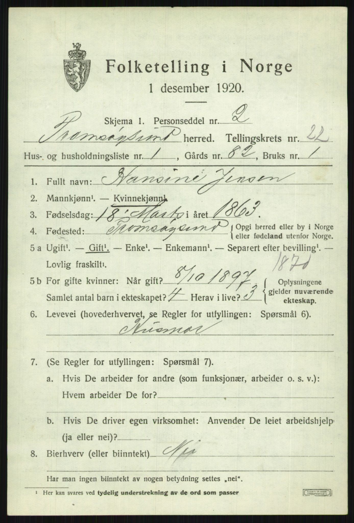 SATØ, 1920 census for Tromsøysund, 1920, p. 11266