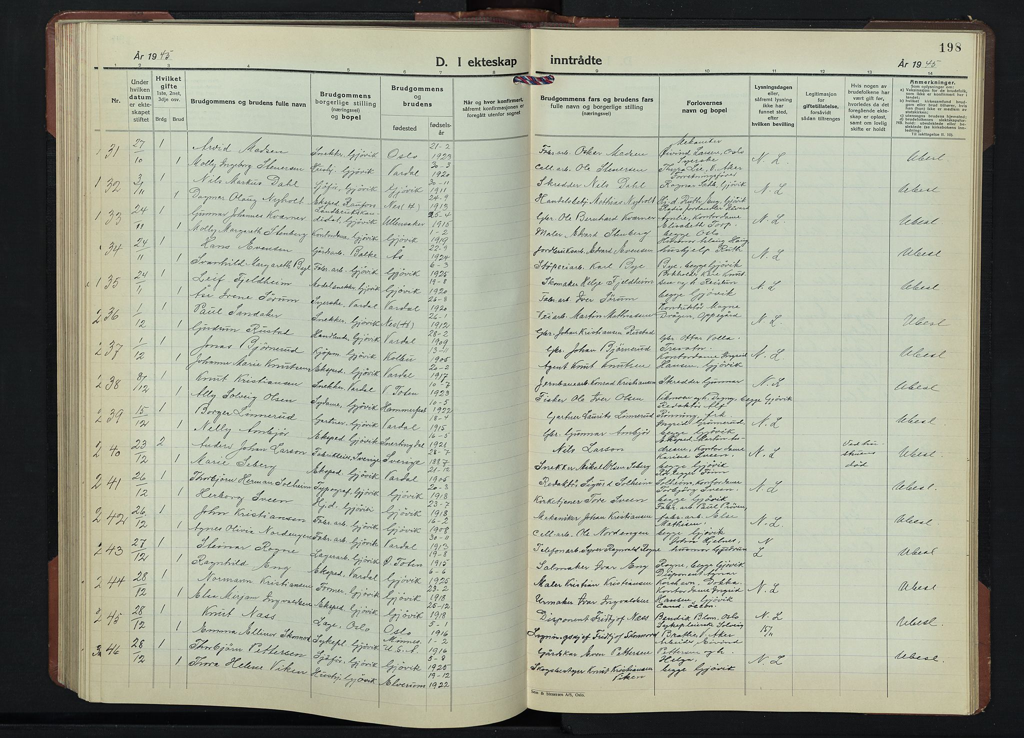 Gjøvik prestekontor, AV/SAH-PREST-098/H/Ha/Hab/L0001: Parish register (copy) no. 1, 1941-1951, p. 198