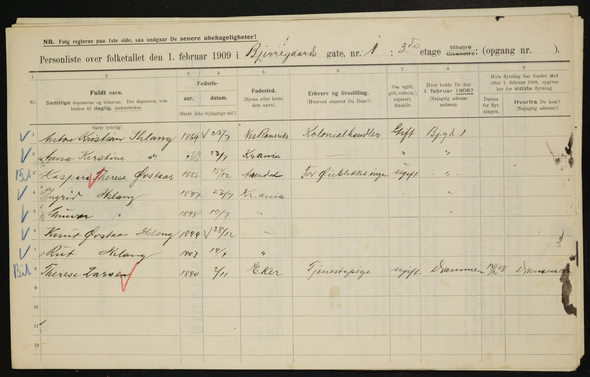 OBA, Municipal Census 1909 for Kristiania, 1909, p. 5111