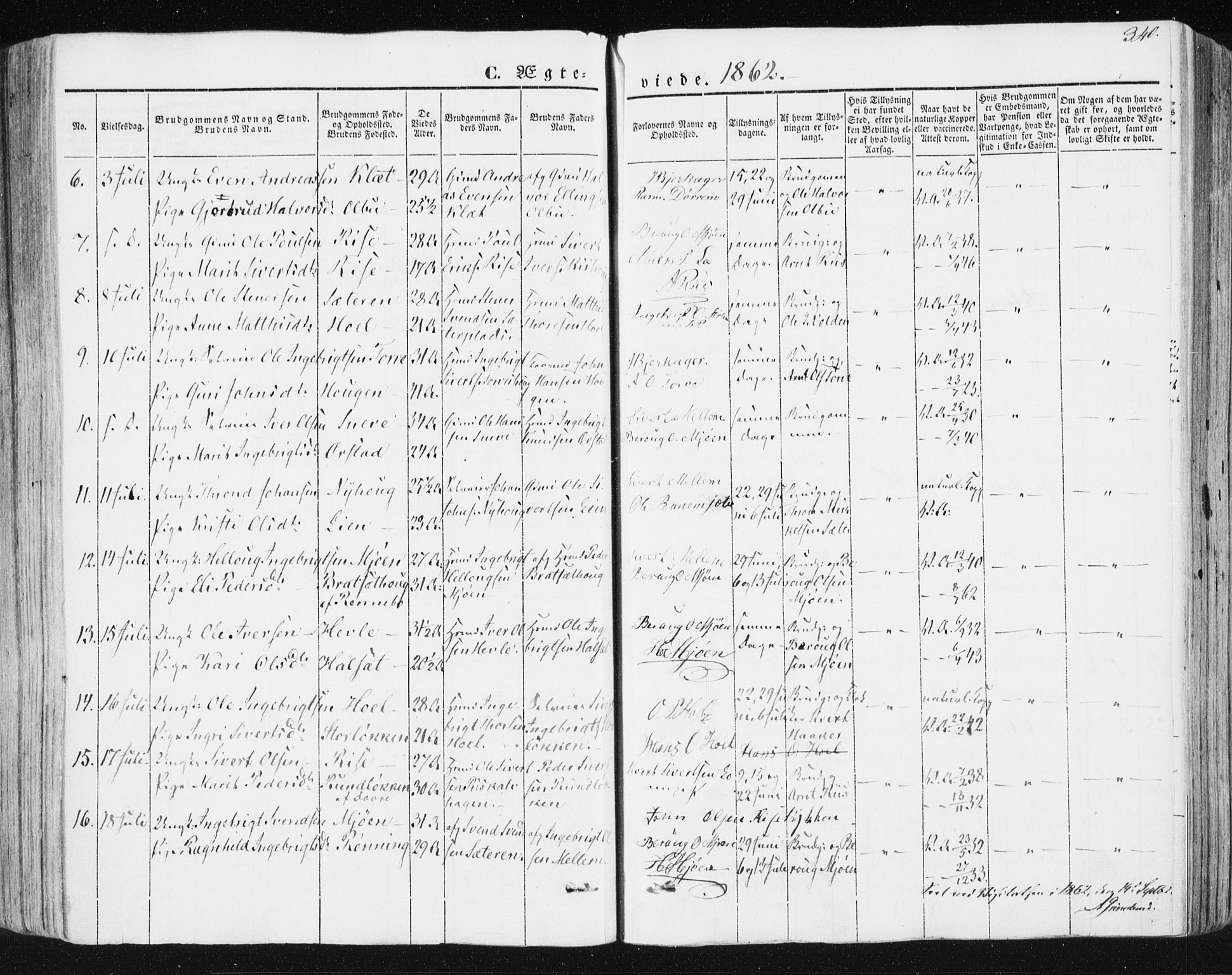 Ministerialprotokoller, klokkerbøker og fødselsregistre - Sør-Trøndelag, AV/SAT-A-1456/678/L0899: Parish register (official) no. 678A08, 1848-1872, p. 340