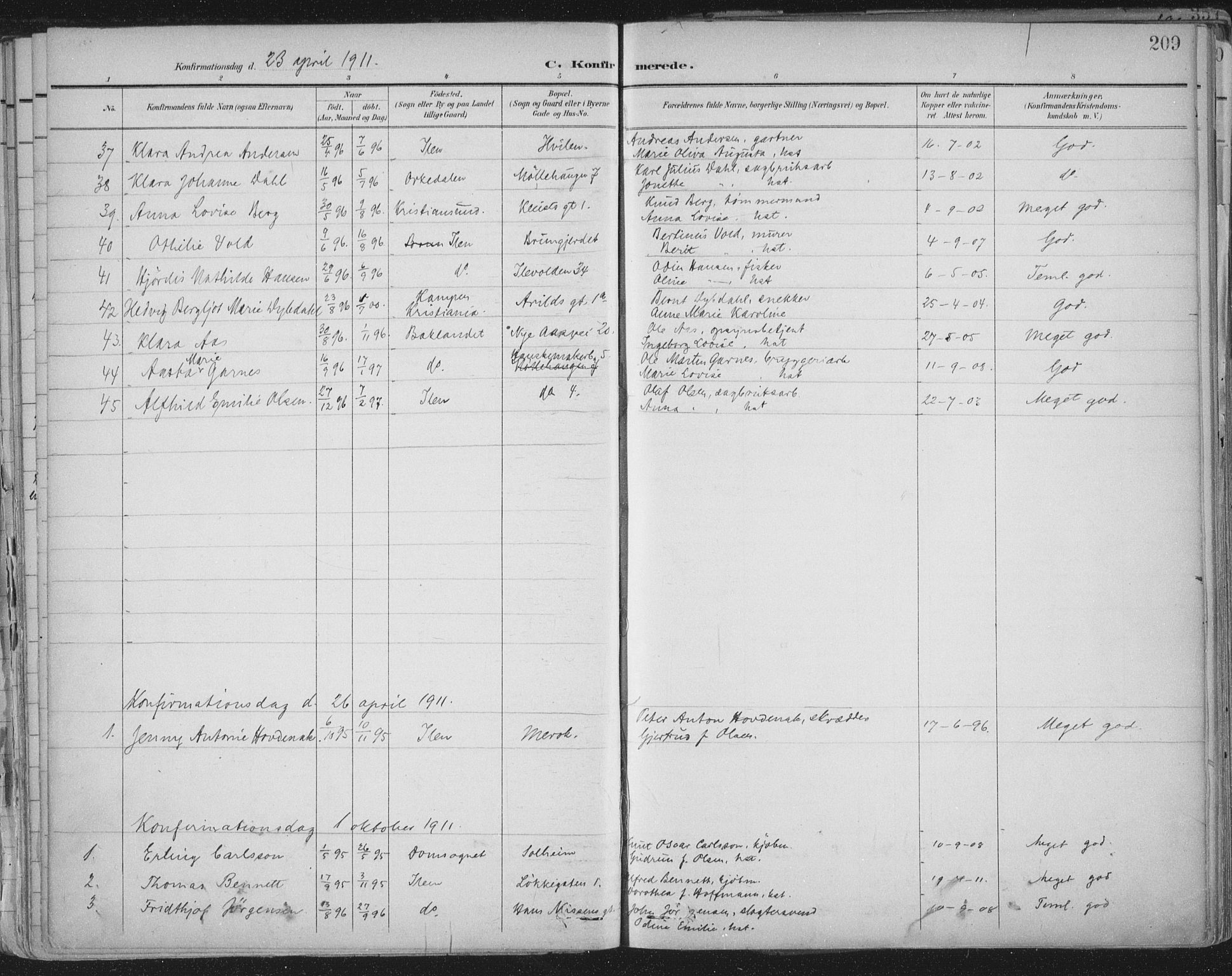 Ministerialprotokoller, klokkerbøker og fødselsregistre - Sør-Trøndelag, AV/SAT-A-1456/603/L0167: Parish register (official) no. 603A06, 1896-1932, p. 209