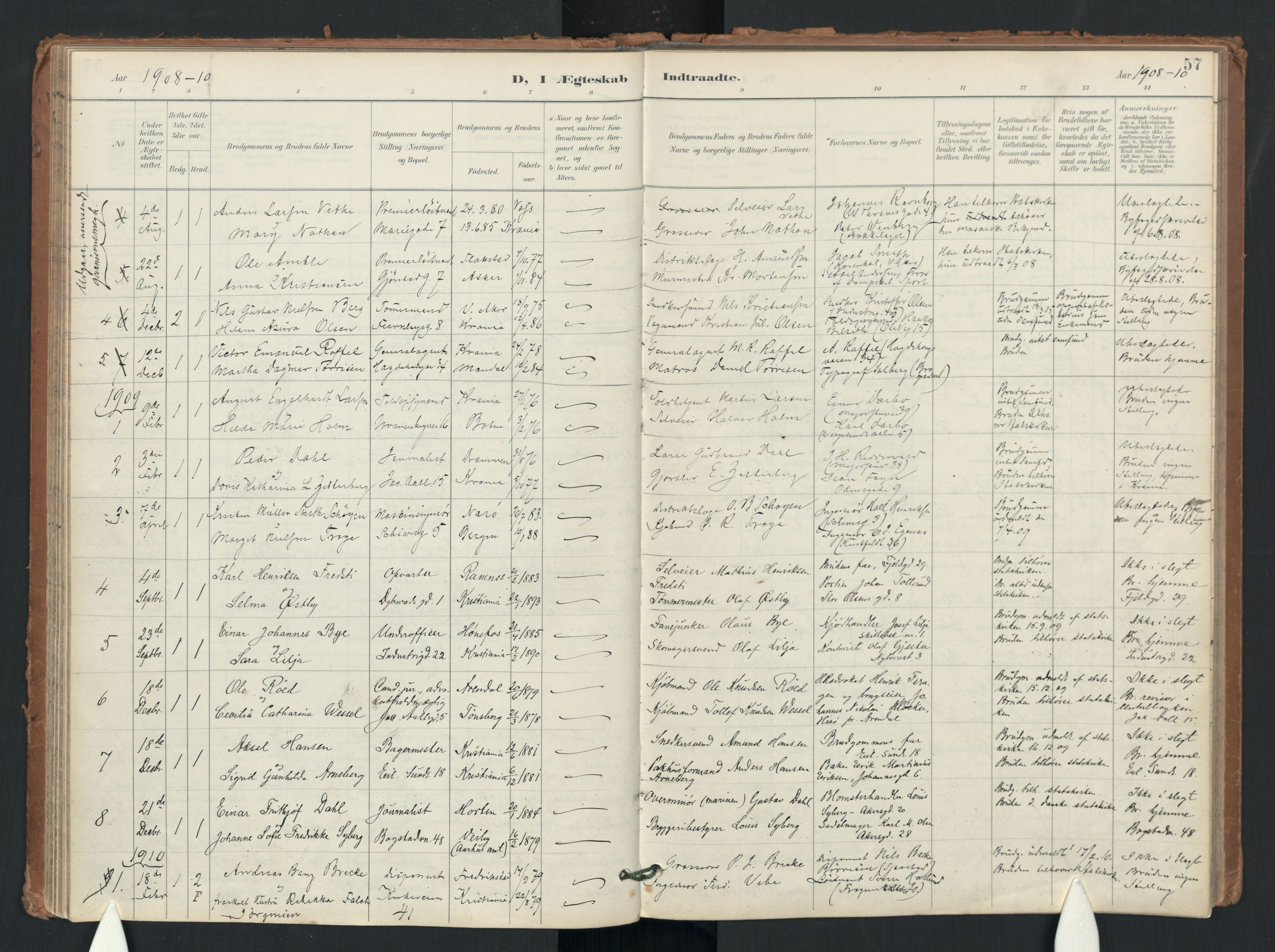 Uranienborg prestekontor Kirkebøker, AV/SAO-A-10877/F/Fa/L0006: Parish register (official) no. I 6, 1894-1935, p. 57