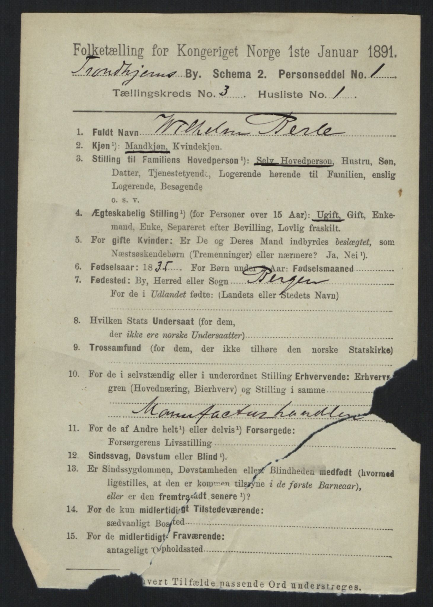 RA, 1891 census for 1601 Trondheim, 1891, p. 3723