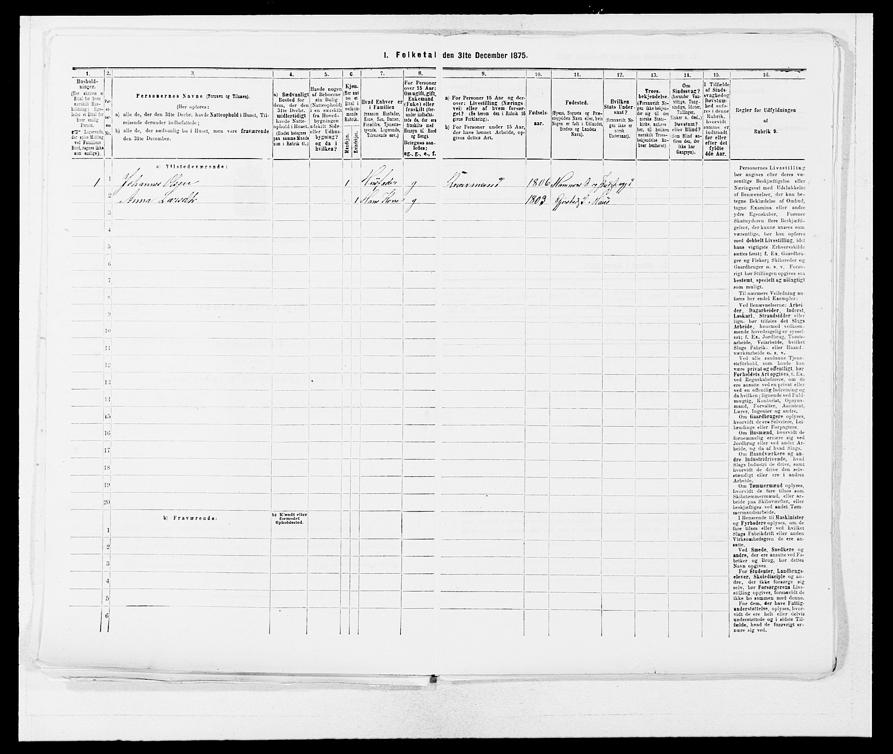 SAB, 1875 census for 1254P Hamre, 1875, p. 1166