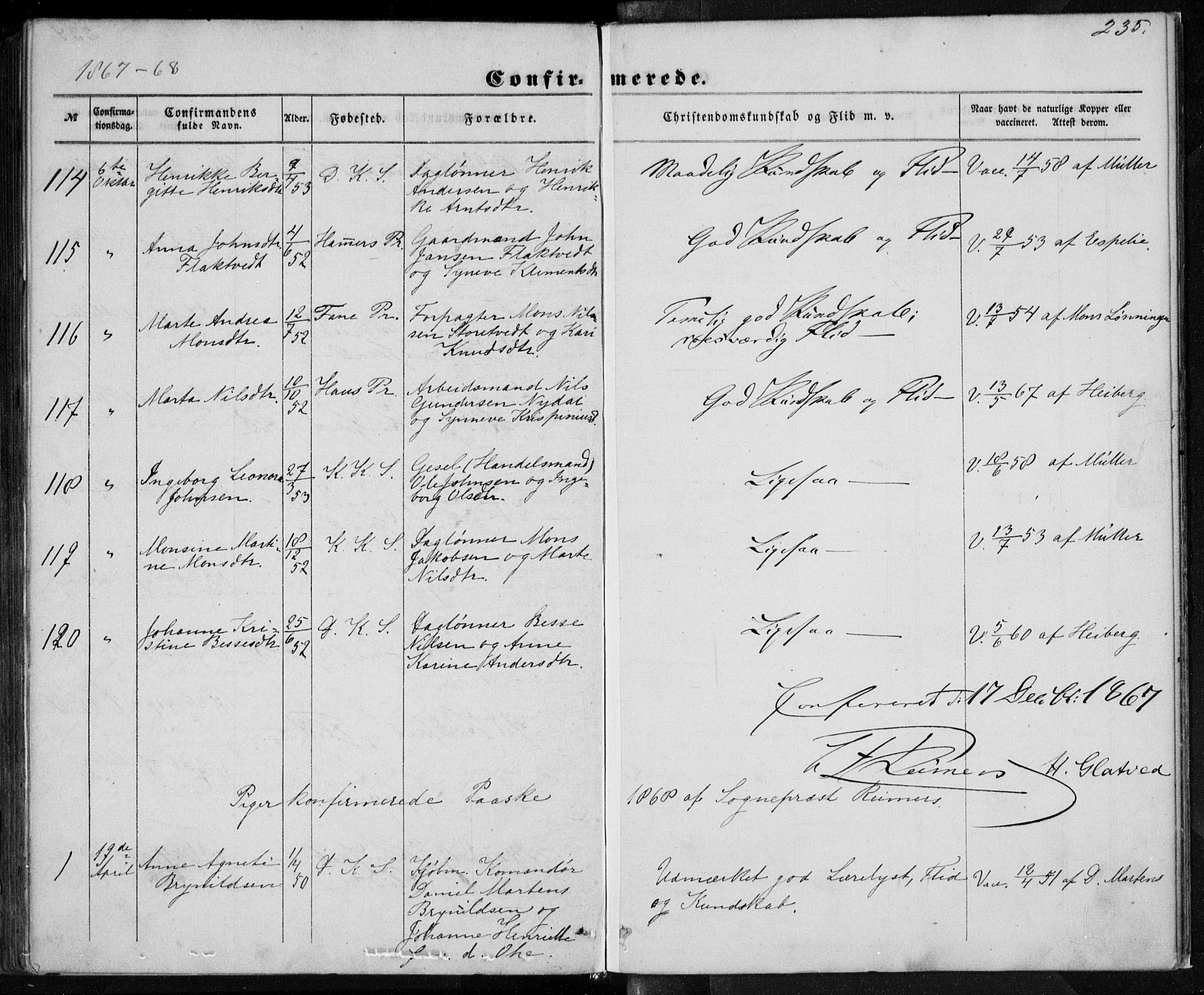 Korskirken sokneprestembete, SAB/A-76101/H/Haa/L0027: Parish register (official) no. C 3, 1854-1868, p. 235