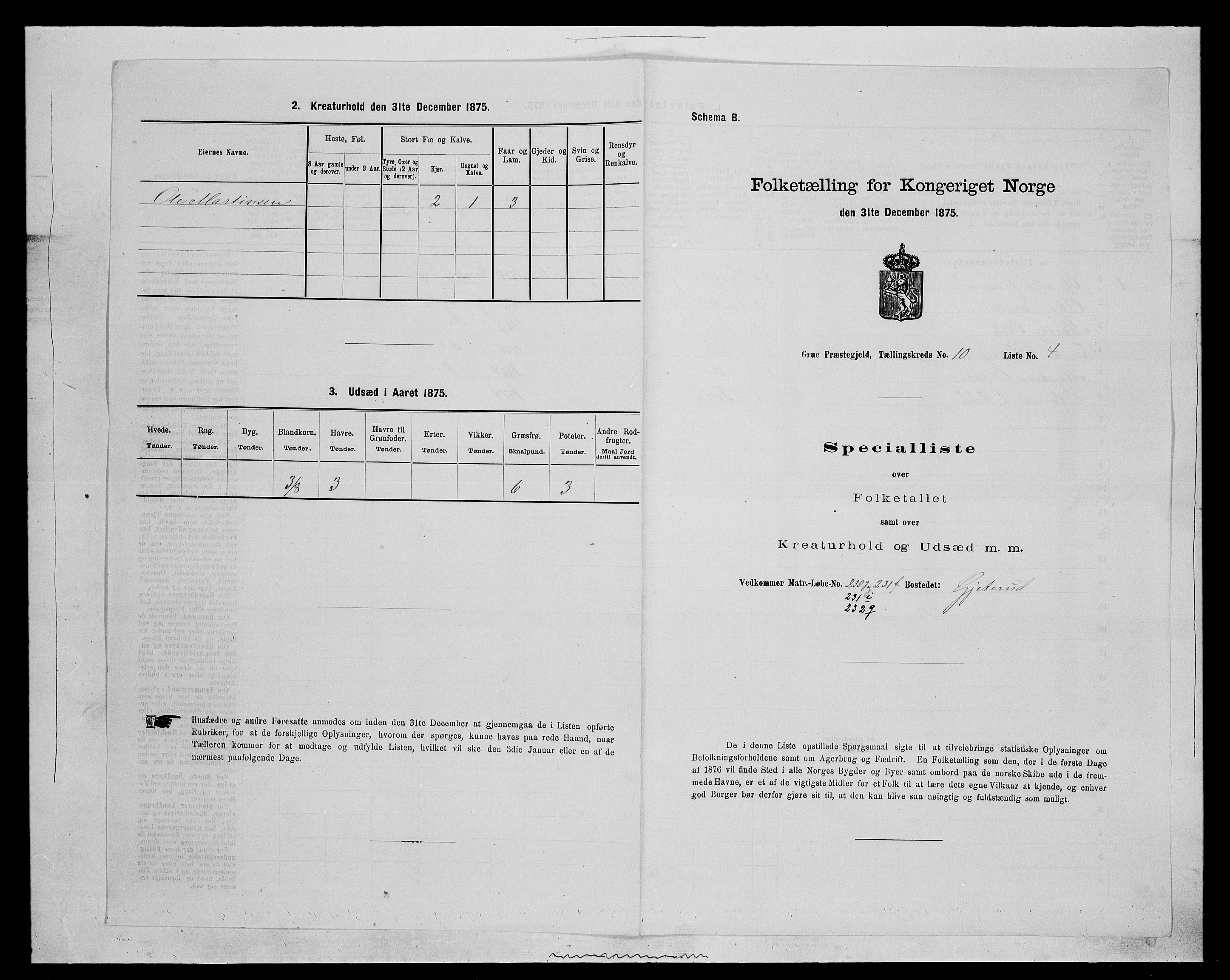 SAH, 1875 census for 0423P Grue, 1875, p. 1831