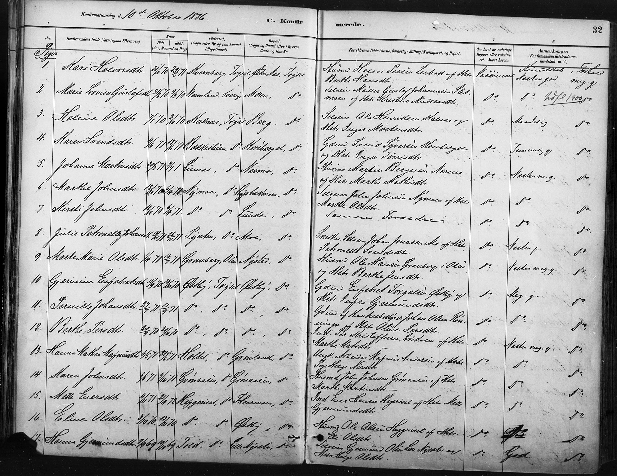 Trysil prestekontor, SAH/PREST-046/H/Ha/Haa/L0009: Parish register (official) no. 9, 1881-1897, p. 32