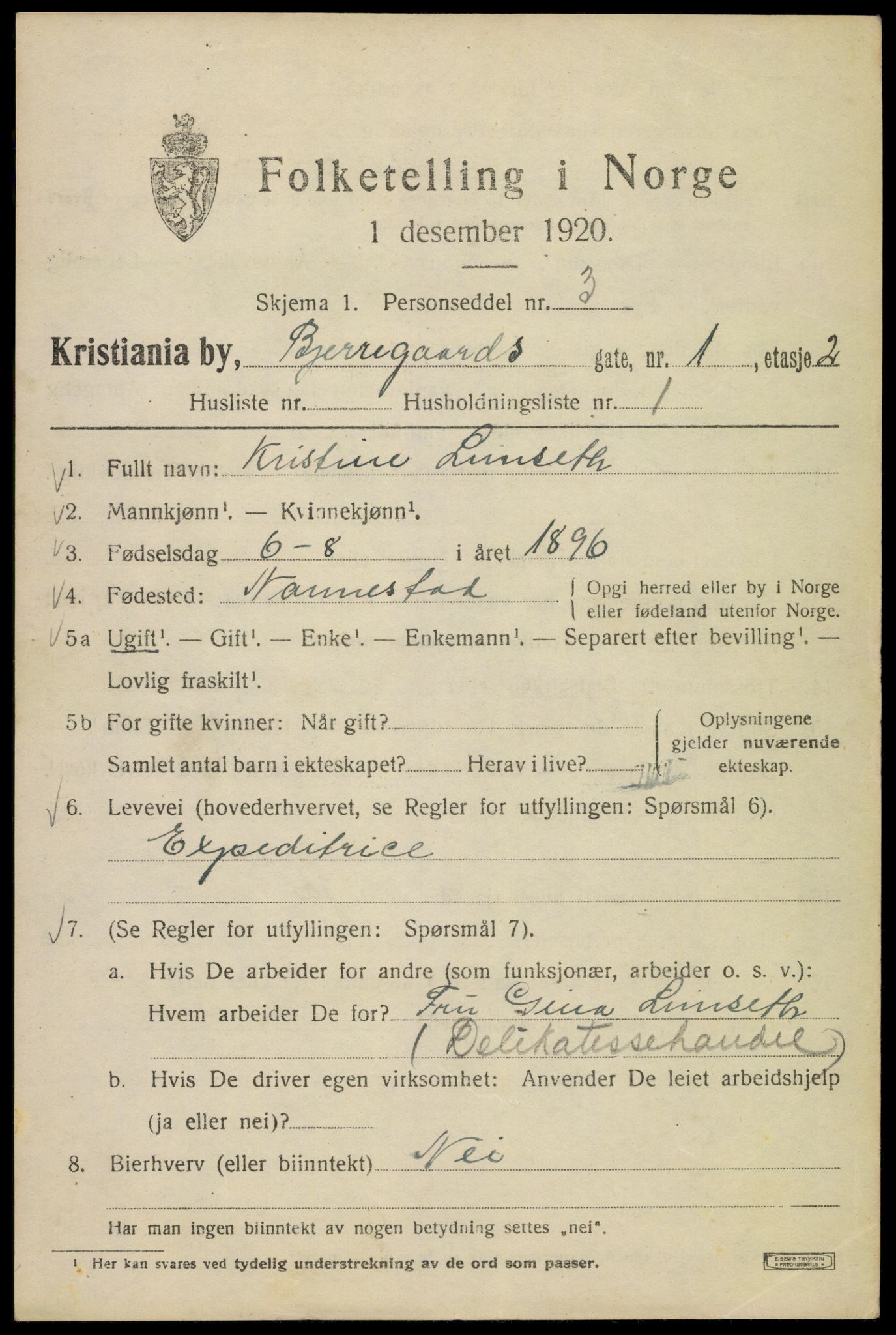 SAO, 1920 census for Kristiania, 1920, p. 158657