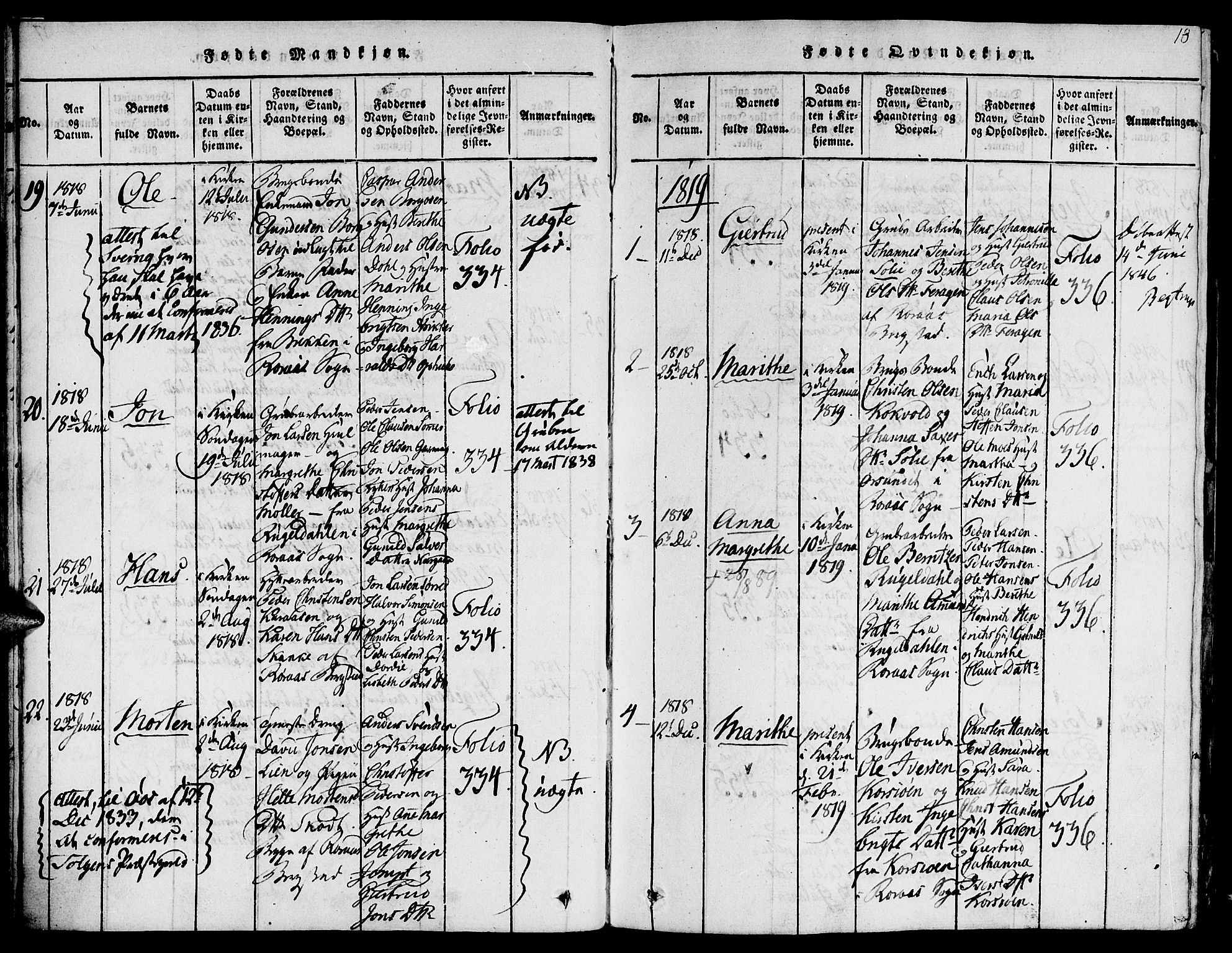 Ministerialprotokoller, klokkerbøker og fødselsregistre - Sør-Trøndelag, SAT/A-1456/681/L0929: Parish register (official) no. 681A07, 1817-1828, p. 18