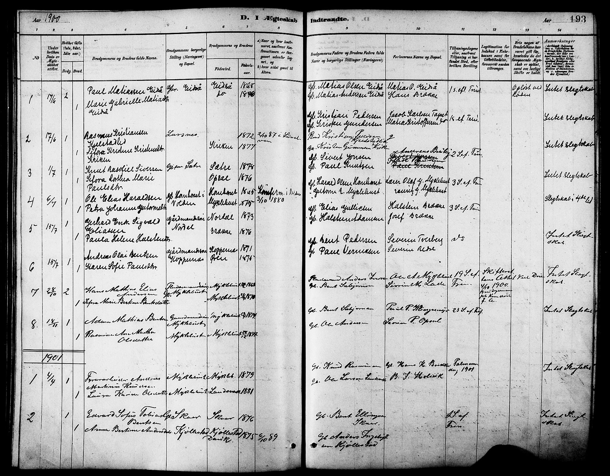 Ministerialprotokoller, klokkerbøker og fødselsregistre - Møre og Romsdal, AV/SAT-A-1454/502/L0027: Parish register (copy) no. 502C01, 1878-1908, p. 193