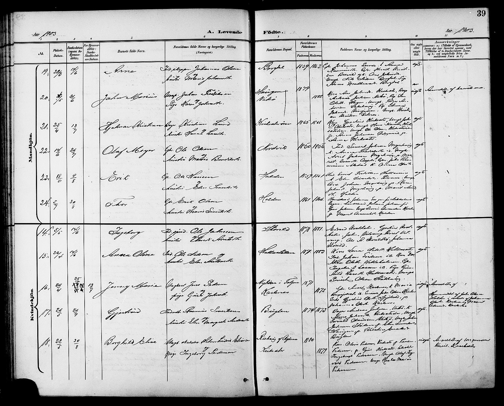 Ministerialprotokoller, klokkerbøker og fødselsregistre - Sør-Trøndelag, AV/SAT-A-1456/630/L0505: Parish register (copy) no. 630C03, 1899-1914, p. 39