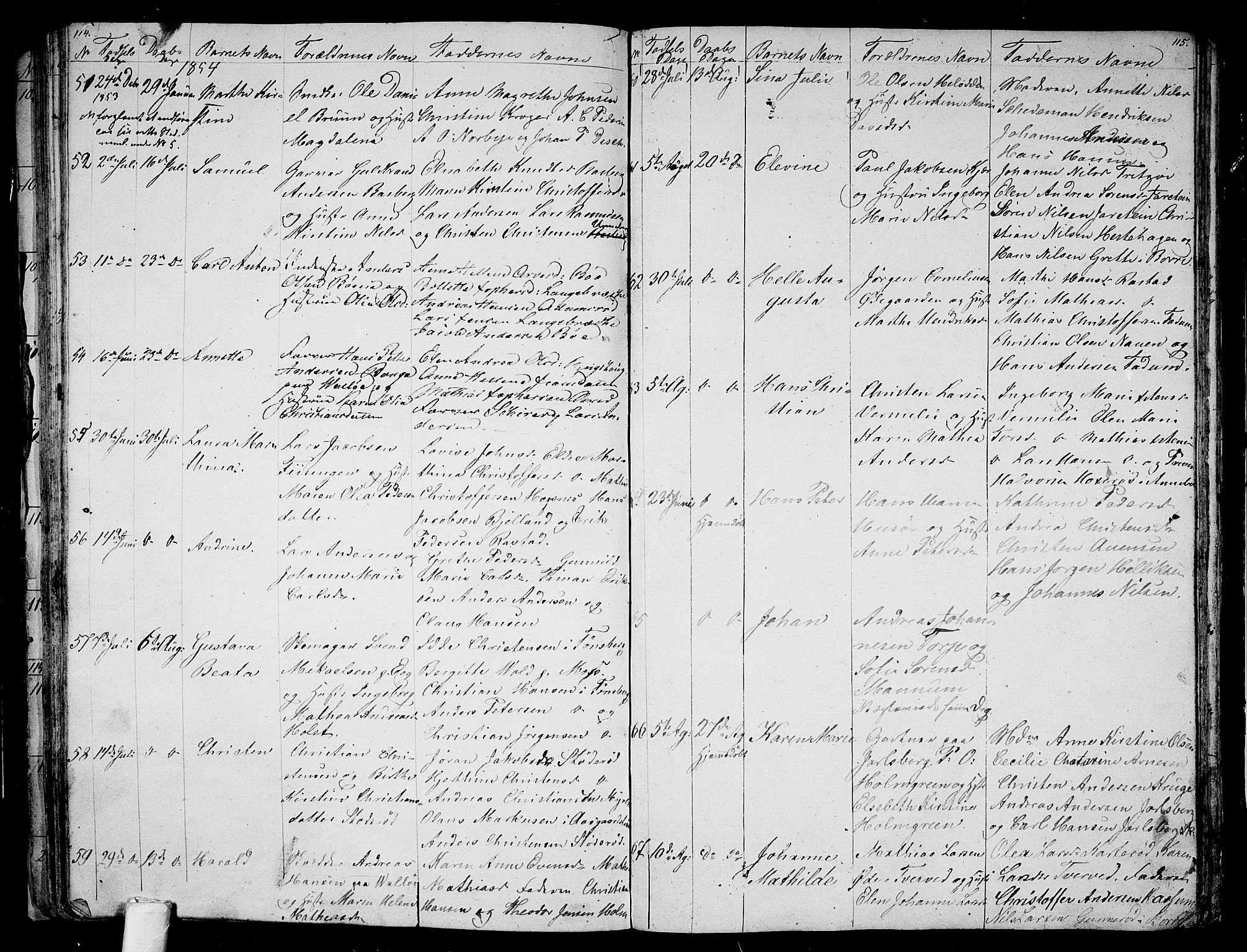 Sem kirkebøker, SAKO/A-5/G/Ga/L0003: Parish register (copy) no. I 3, 1844-1855, p. 114-115