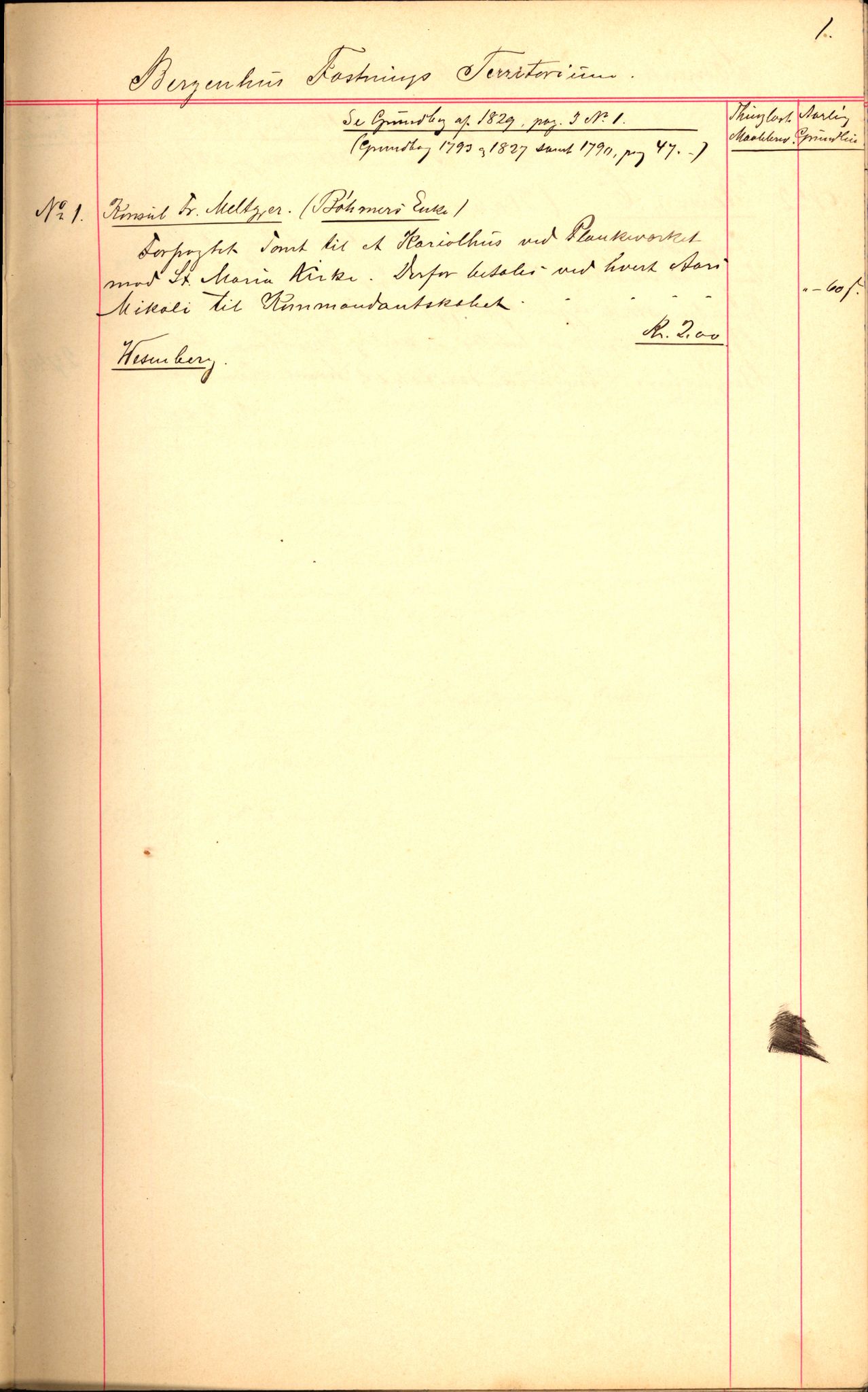 Forsvaret, Ingeniørvåpenets bygningsavdeling, AV/RA-RAFA-1832/F/Fd/L0003/0006: -- / Protokoll over bortfestet grunn, 1894, p. 1