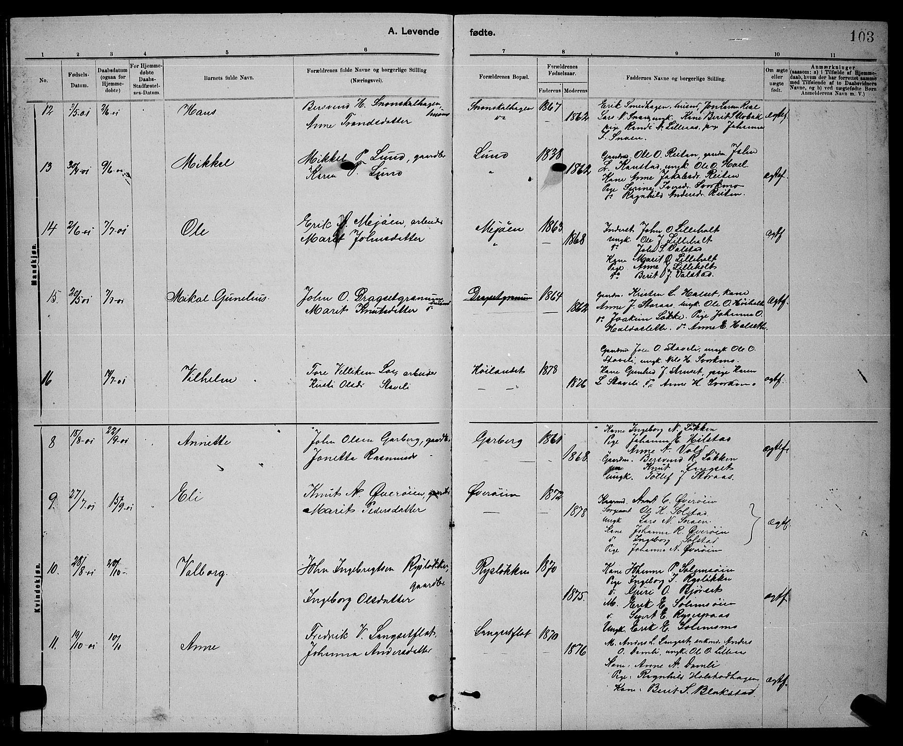 Ministerialprotokoller, klokkerbøker og fødselsregistre - Sør-Trøndelag, SAT/A-1456/672/L0863: Parish register (copy) no. 672C02, 1888-1901, p. 103