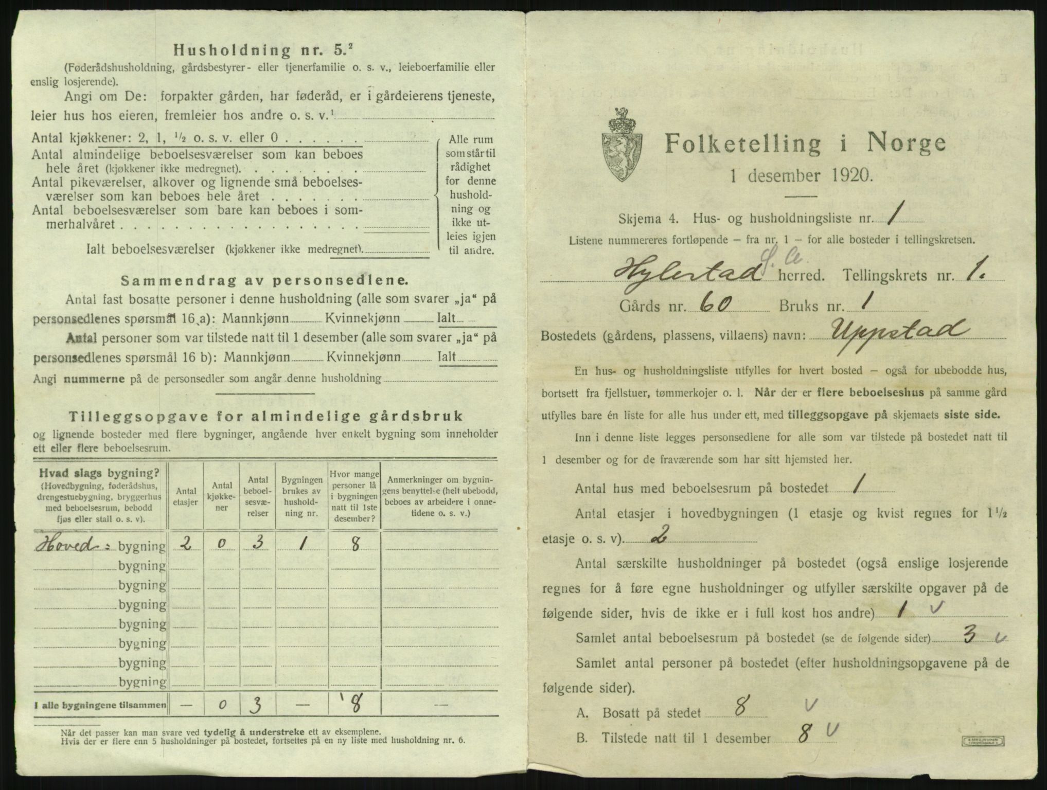 SAK, 1920 census for Hylestad, 1920, p. 28