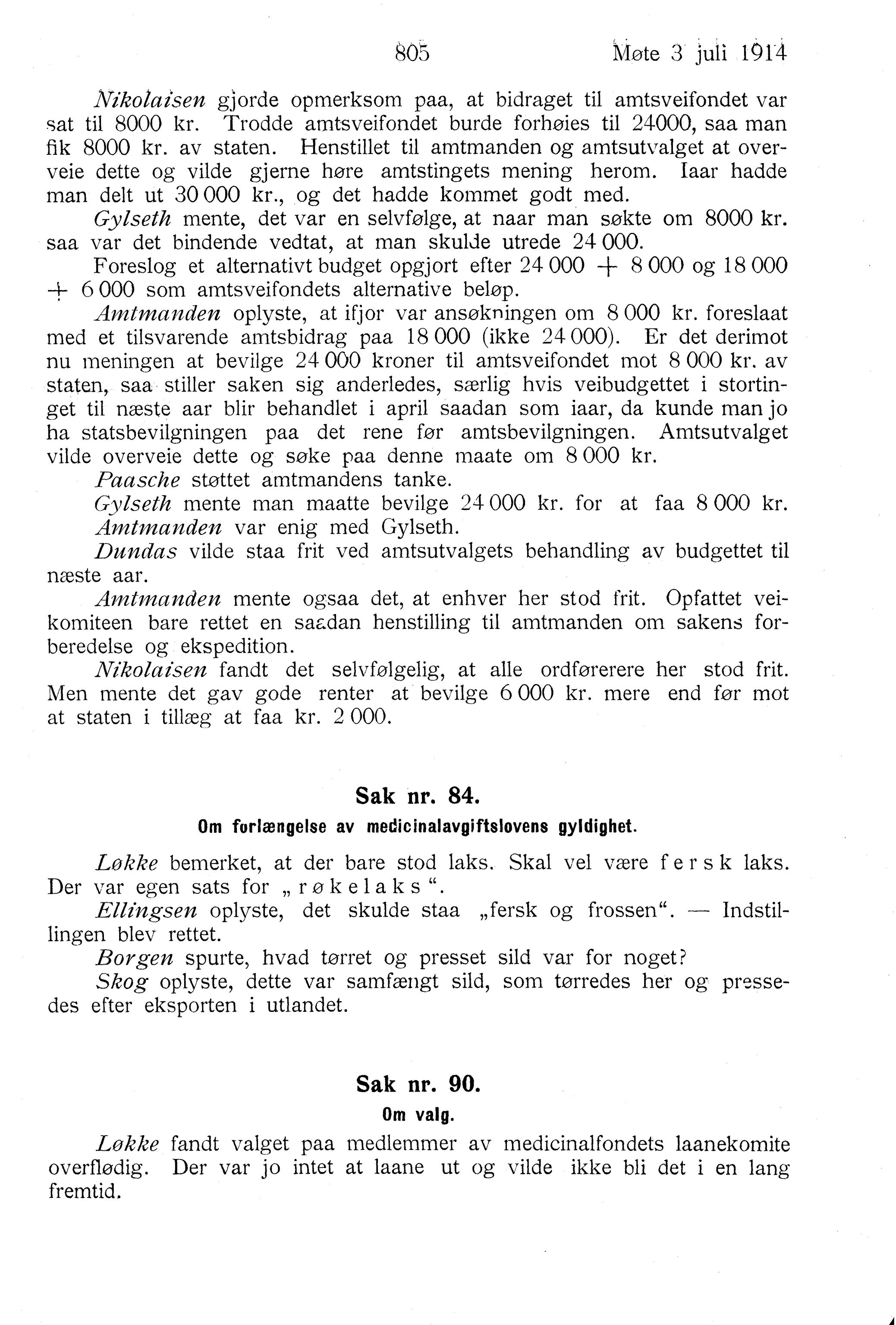 Nordland Fylkeskommune. Fylkestinget, AIN/NFK-17/176/A/Ac/L0037: Fylkestingsforhandlinger 1914, 1914