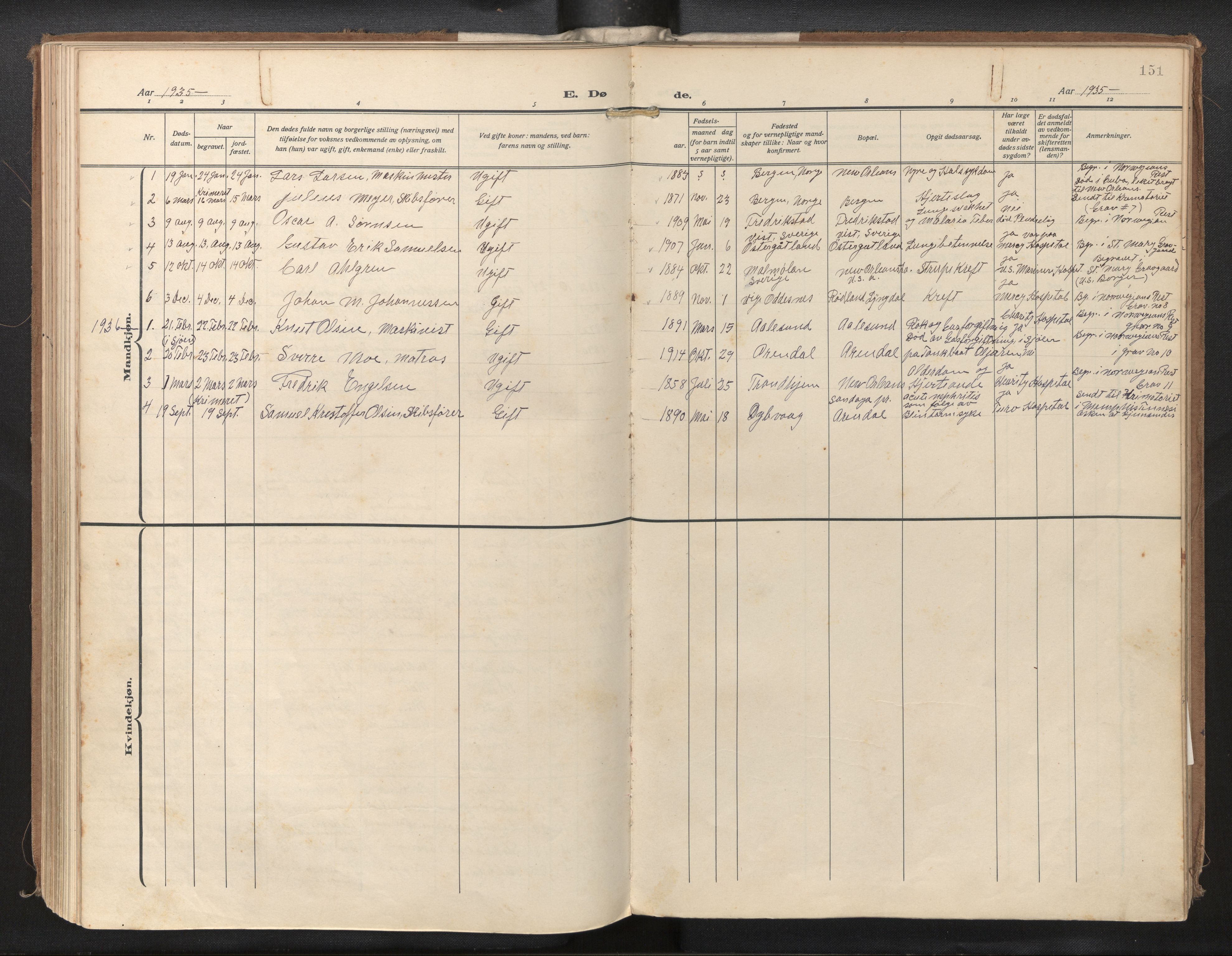 Den norske sjømannsmisjon i utlandet/New Orleans-Mobile-Gulfhavnene, SAB/SAB/PA-0115/H/Ha/L0001: Parish register (official) no. A 1, 1927-1978, p. 150b-151a