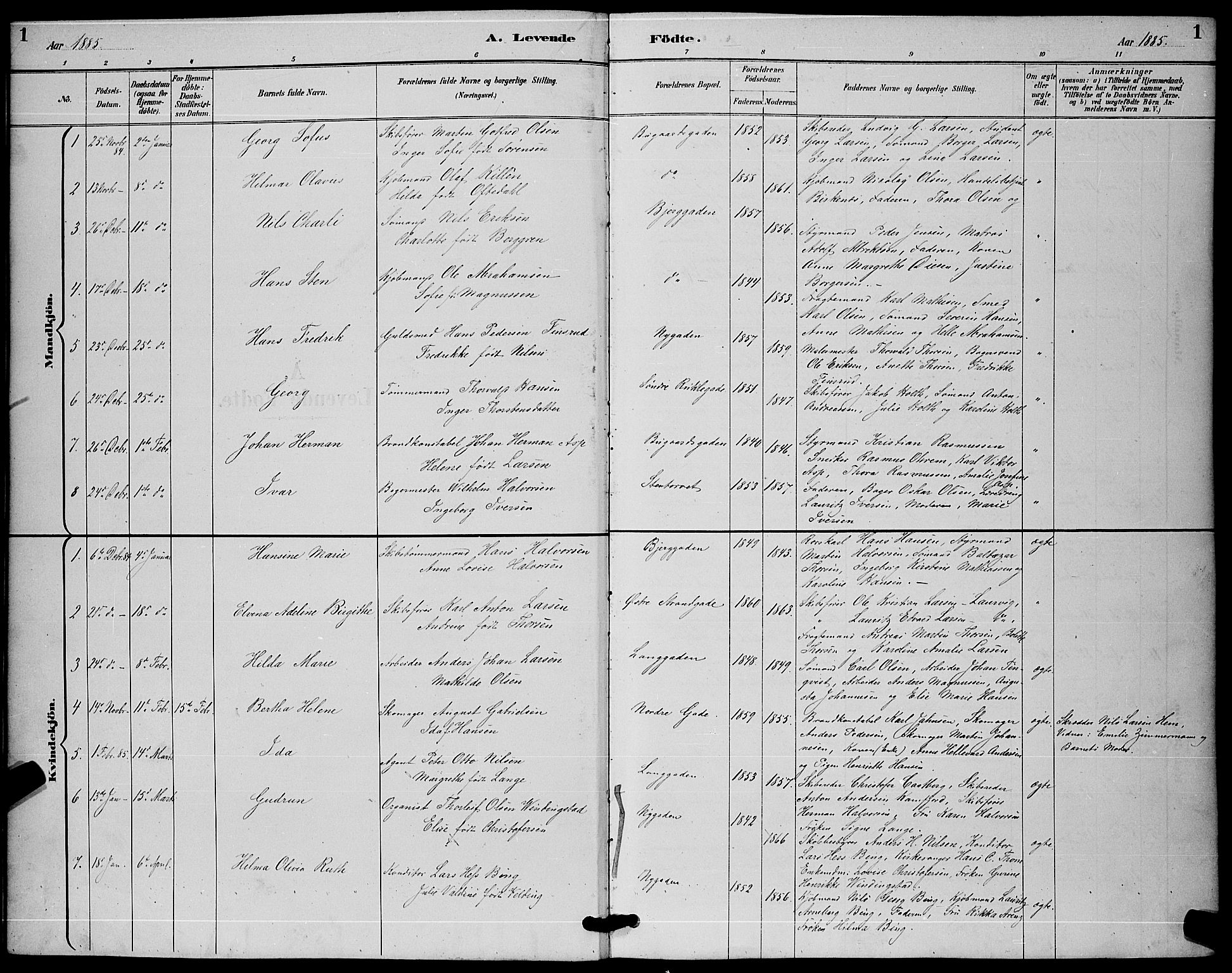 Sandefjord kirkebøker, SAKO/A-315/G/Ga/L0001: Parish register (copy) no. 1, 1885-1903, p. 1