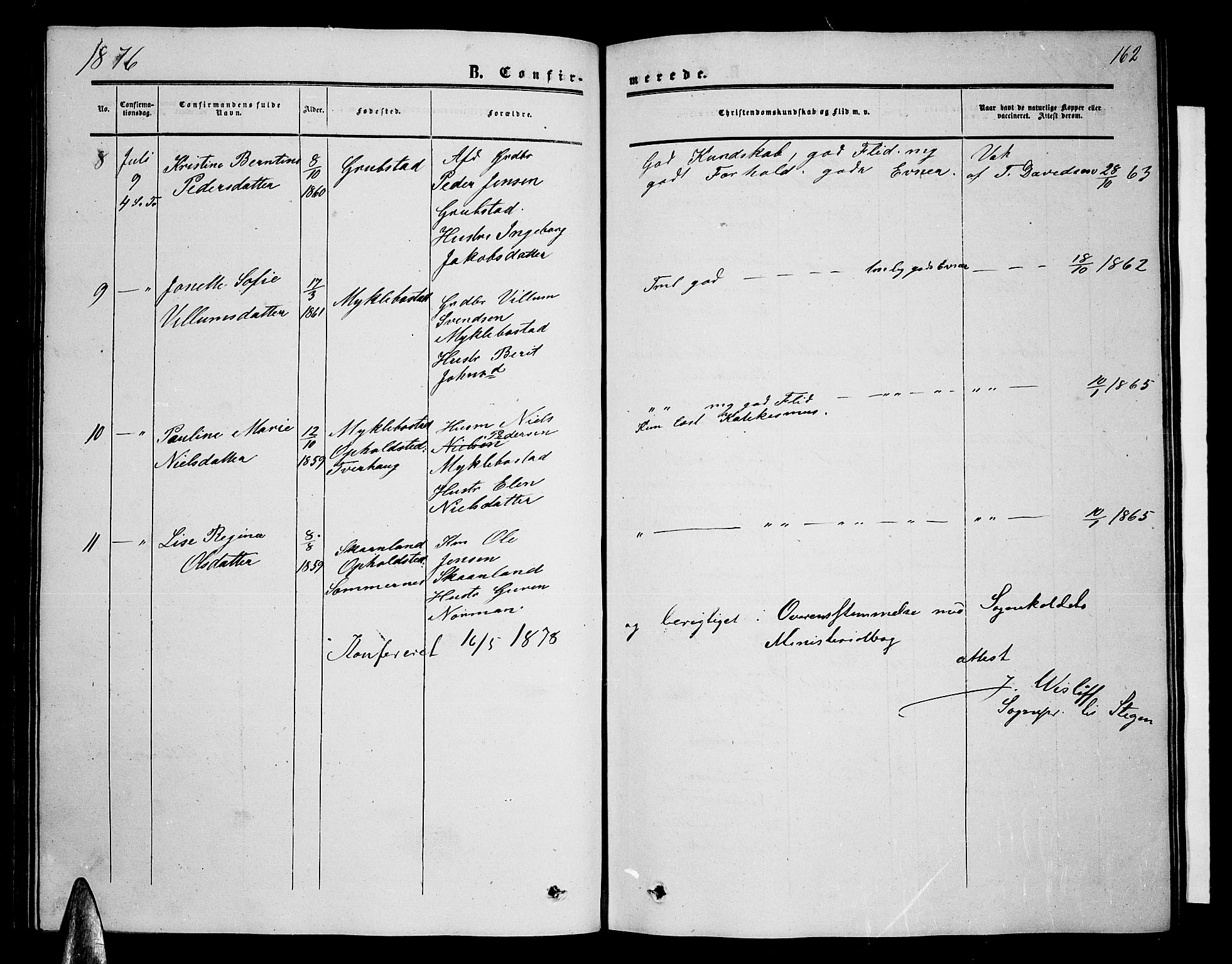 Ministerialprotokoller, klokkerbøker og fødselsregistre - Nordland, SAT/A-1459/857/L0827: Parish register (copy) no. 857C02, 1852-1879, p. 162