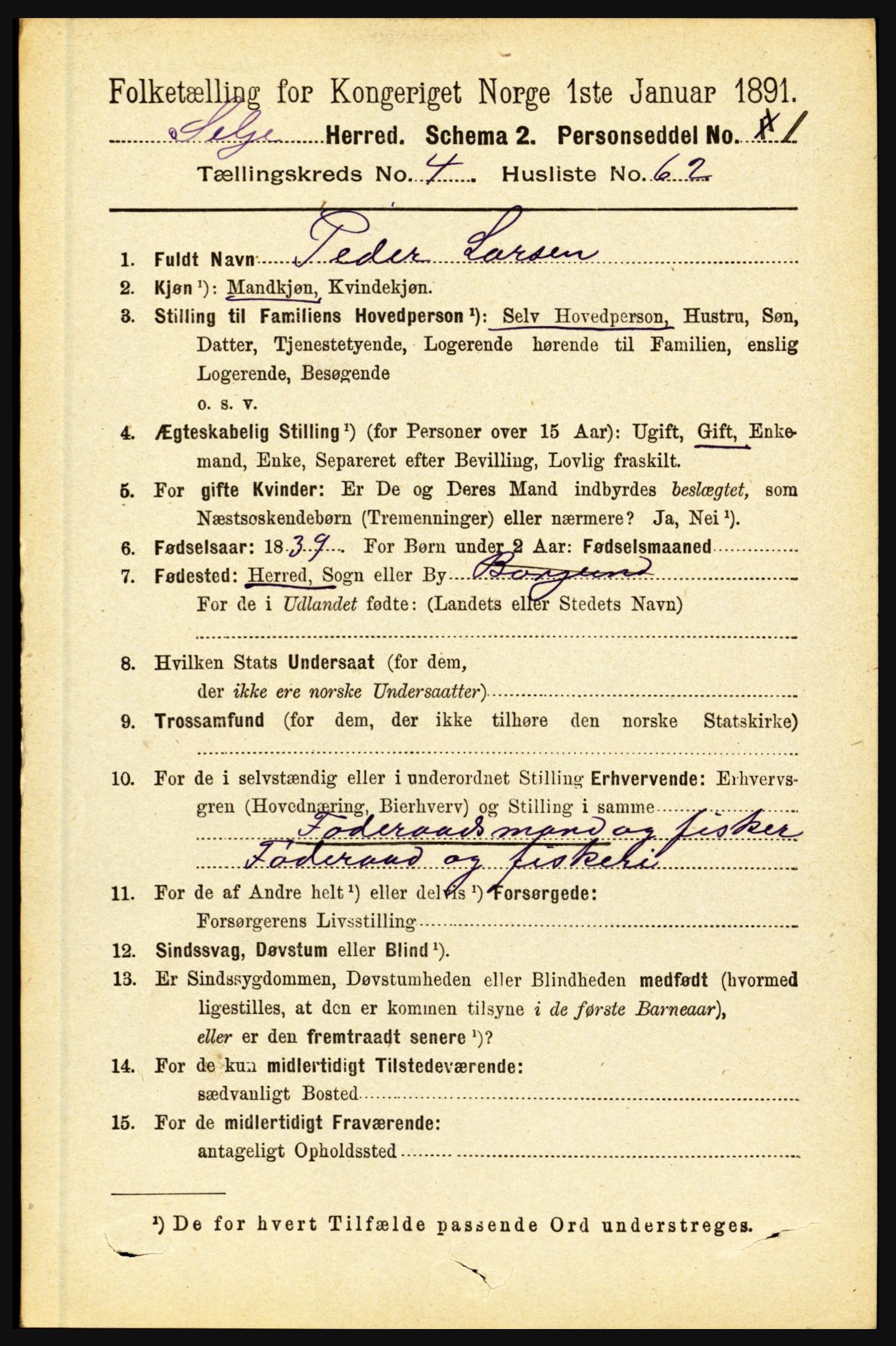 RA, 1891 census for 1441 Selje, 1891, p. 1346