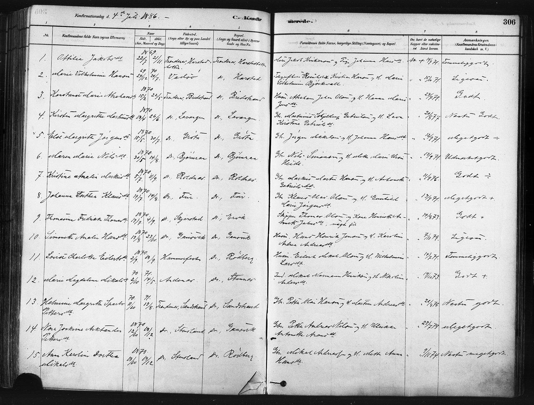 Trondenes sokneprestkontor, SATØ/S-1319/H/Ha/L0014kirke: Parish register (official) no. 14, 1878-1889, p. 306