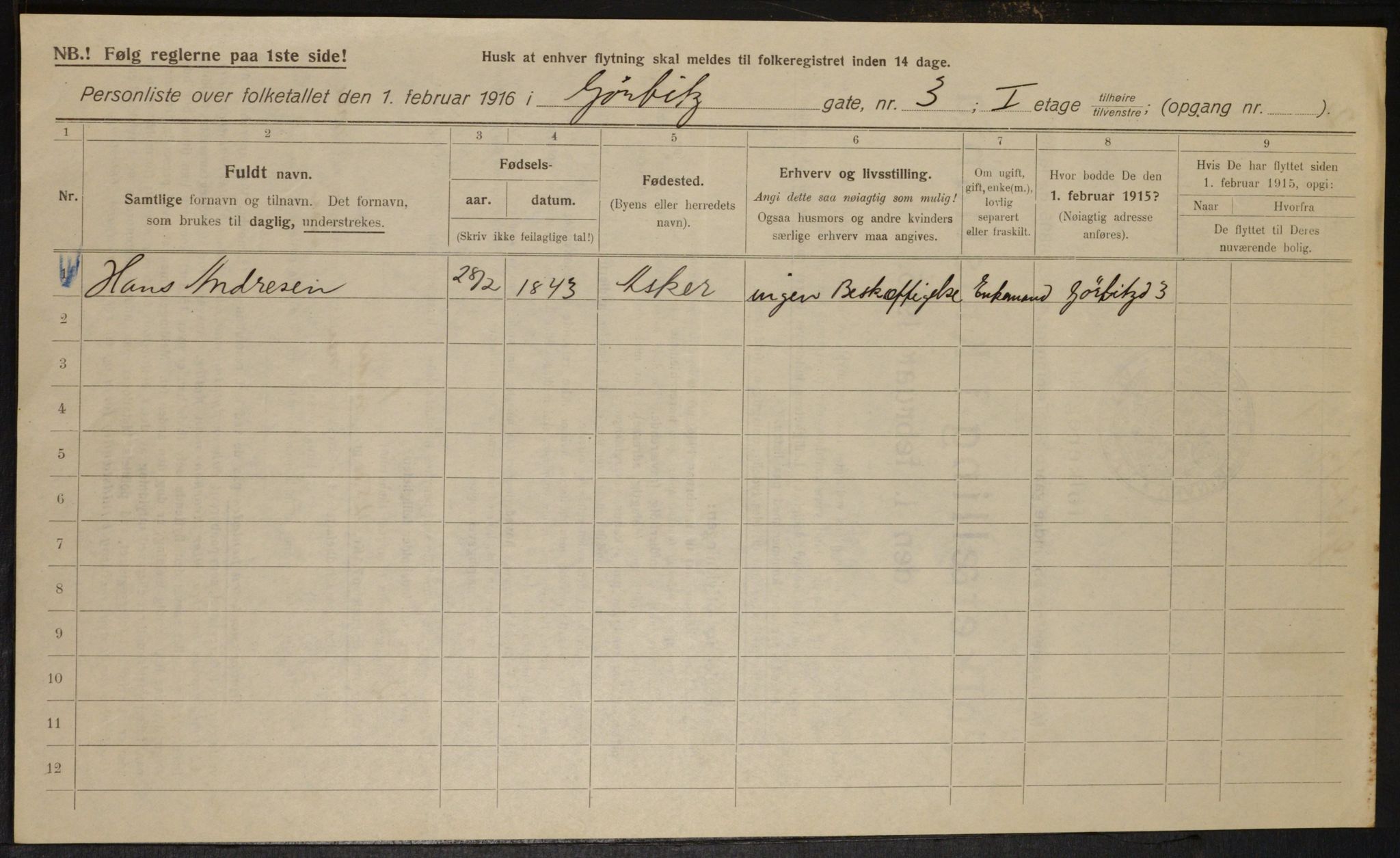 OBA, Municipal Census 1916 for Kristiania, 1916, p. 33237