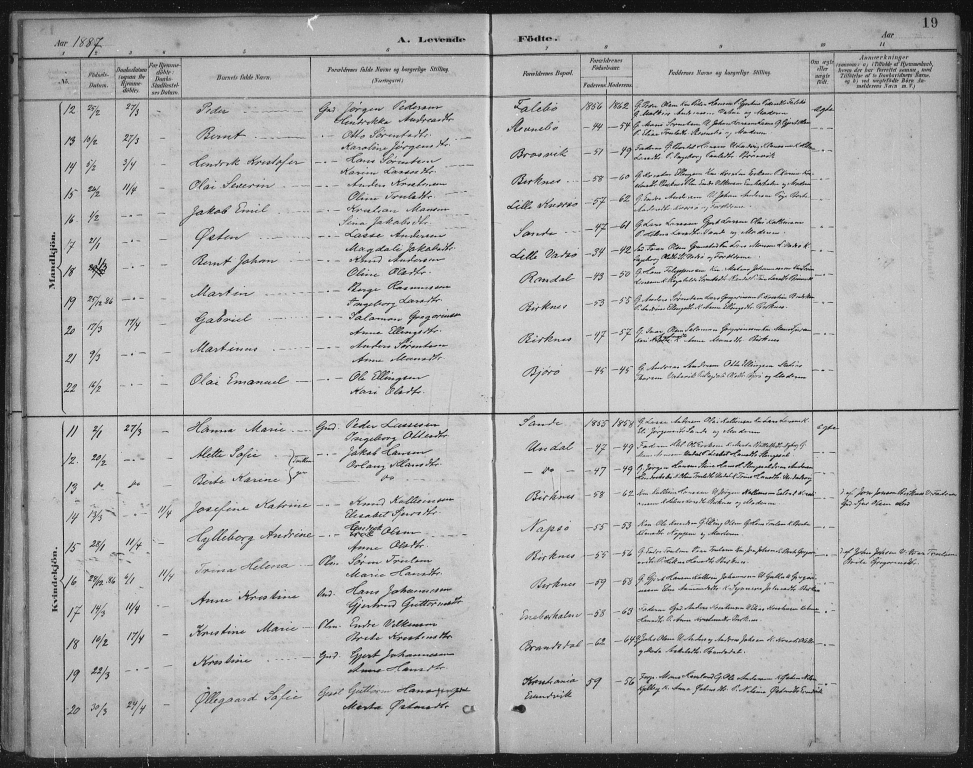 Gulen sokneprestembete, AV/SAB-A-80201/H/Hab/Habb/L0003: Parish register (copy) no. B 3, 1884-1907, p. 19