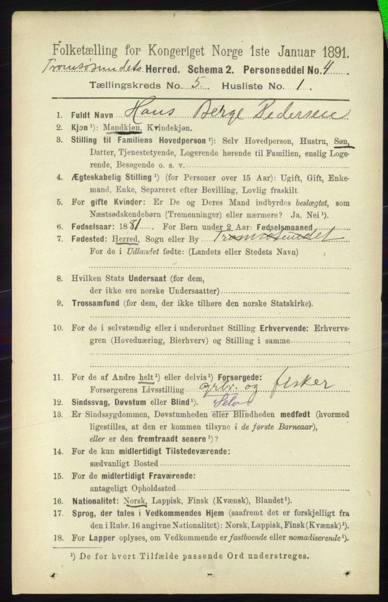 RA, 1891 census for 1934 Tromsøysund, 1891, p. 2327